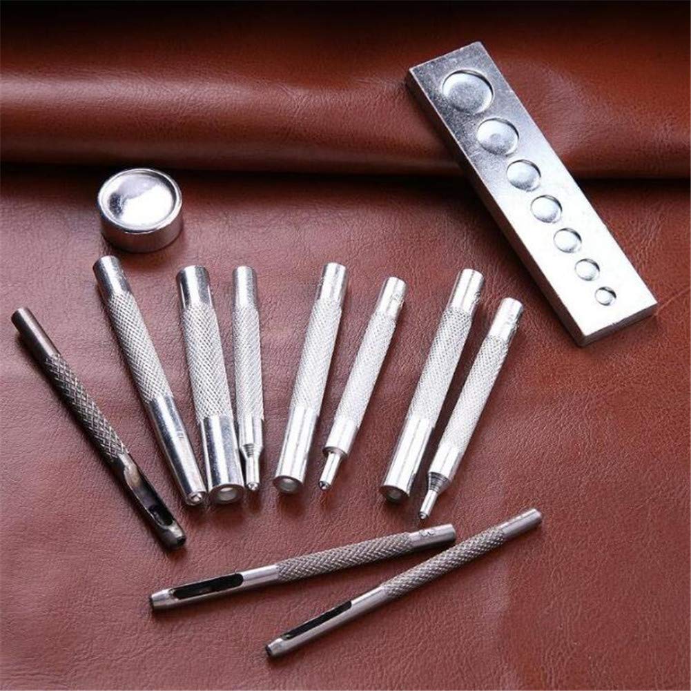 11 Cái/bộ Công Cụ Thủ Công Da Kim Loại Die Hole Punch Snap Fastener Bộ Cài Đặt Đ