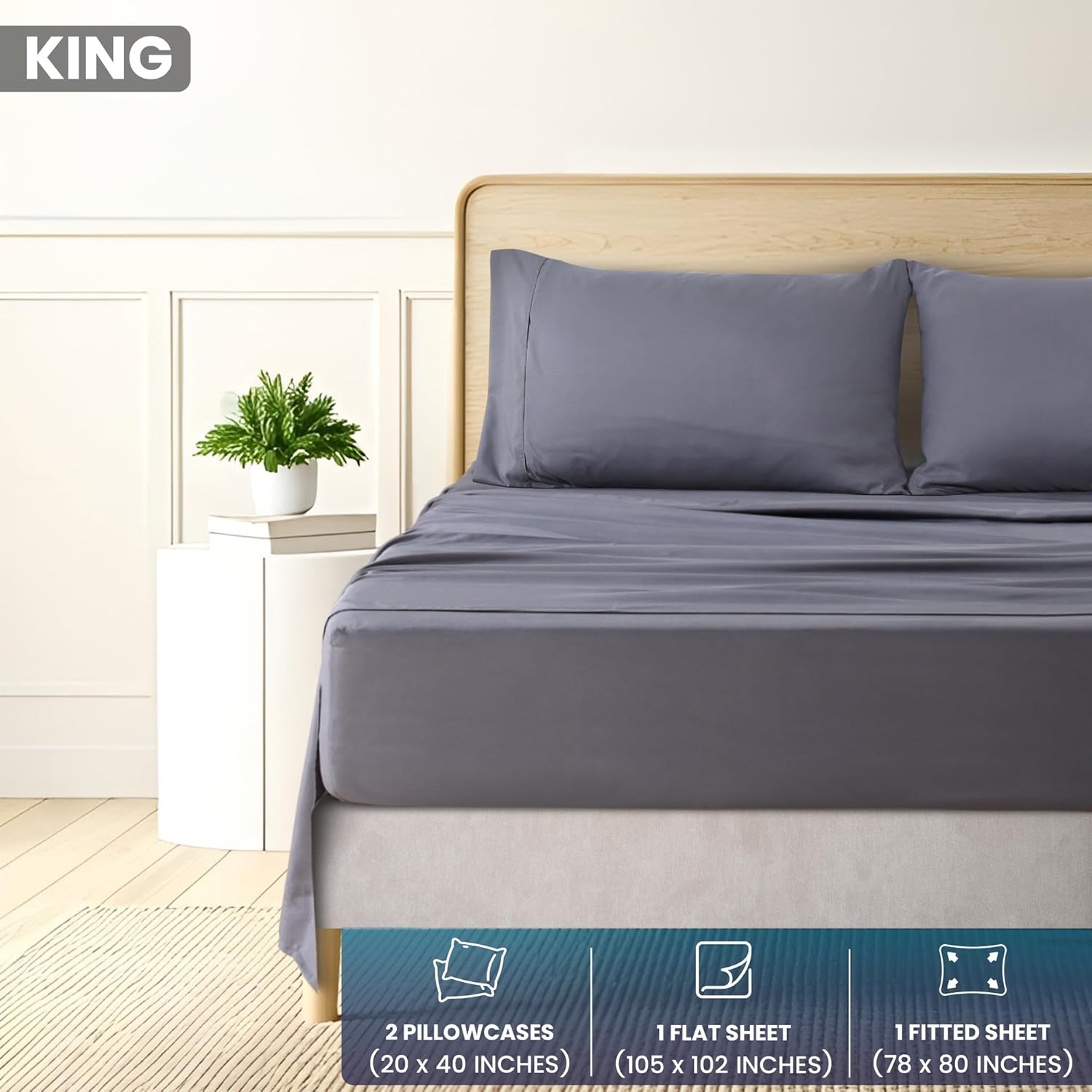 Utopia Bedding King Size 4 Piece Sheet Set - Brushed Microfiber - Soft Bed Sheets for King Size Bed - Includes 1 Fitted, 1 Flat, & 2 Pillow Cases - Deep Pocket (Grey) - Image 2