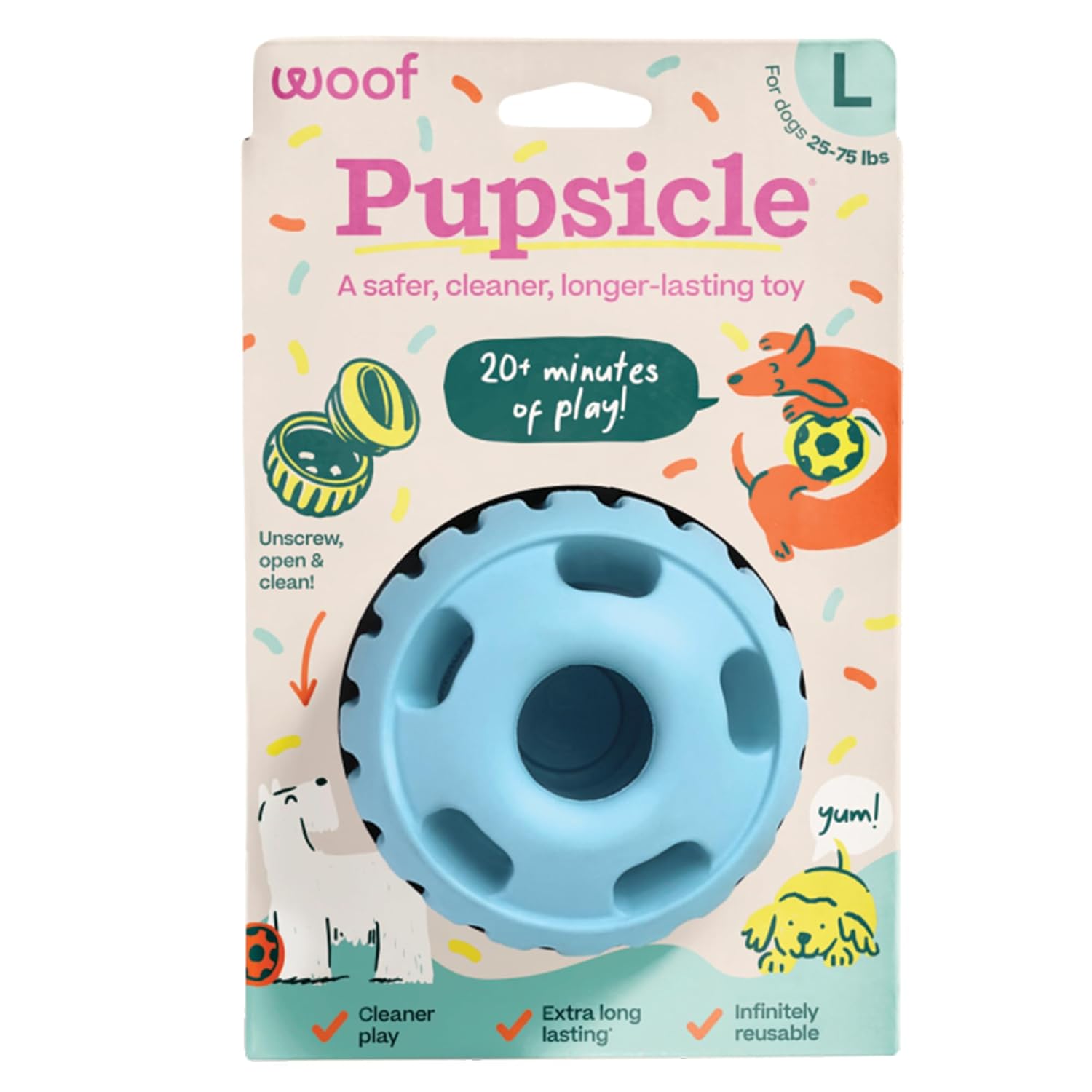 WOOF Party Pupsicle - Long-Lasting Interactive Dog Toys for Boredom - Low-Mess Design - Birthday Gifts for Dogs - Large Dog Toys - Buddy Blue
