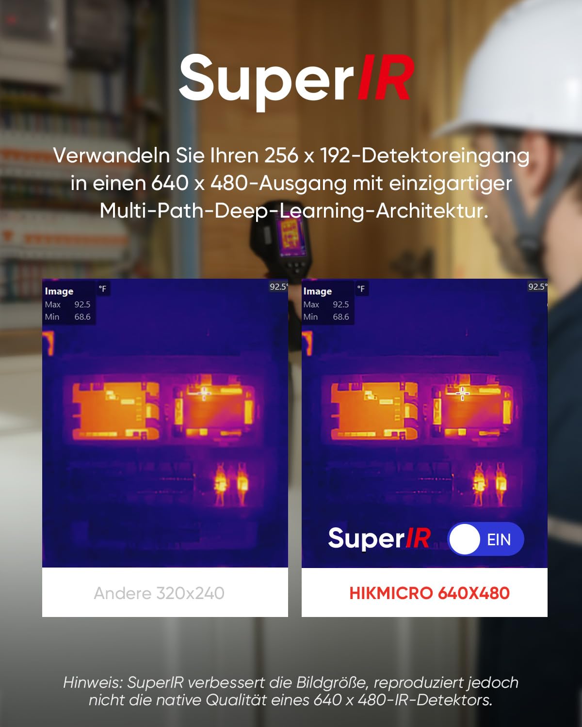 HIKMICRO B10S Wärmebildkamera IR Auflösung 256 x 192, eingebauten 2MP Kamera, Wärmebildkamera für Gebäudeinspektion, 25 Hz Bildwiederholfrequenz, 640 × 480 Auflösung LCD Bildschirm, IP54, -20°C~550°C