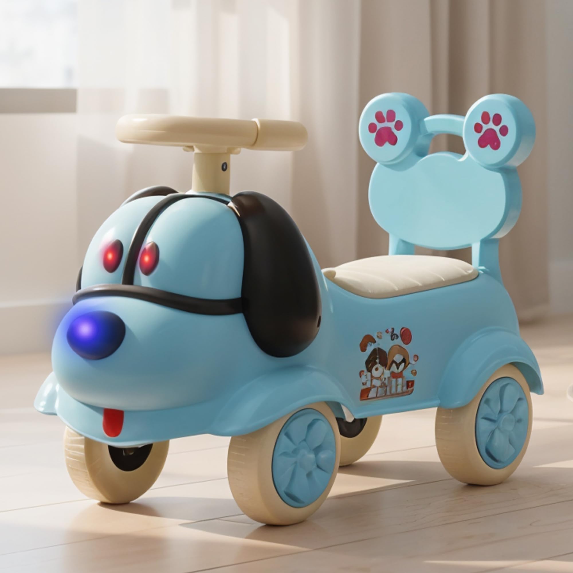 Baybee Scooby Ride on Cars for Kids | Indoor Kids Car with Glowing Lights & Safety Backrest | Portable Baby Push Ride-ons with Music & Toy Storage | Outdoor Rider Cars for Kid 1 to 3 Years (Blue)-image-6