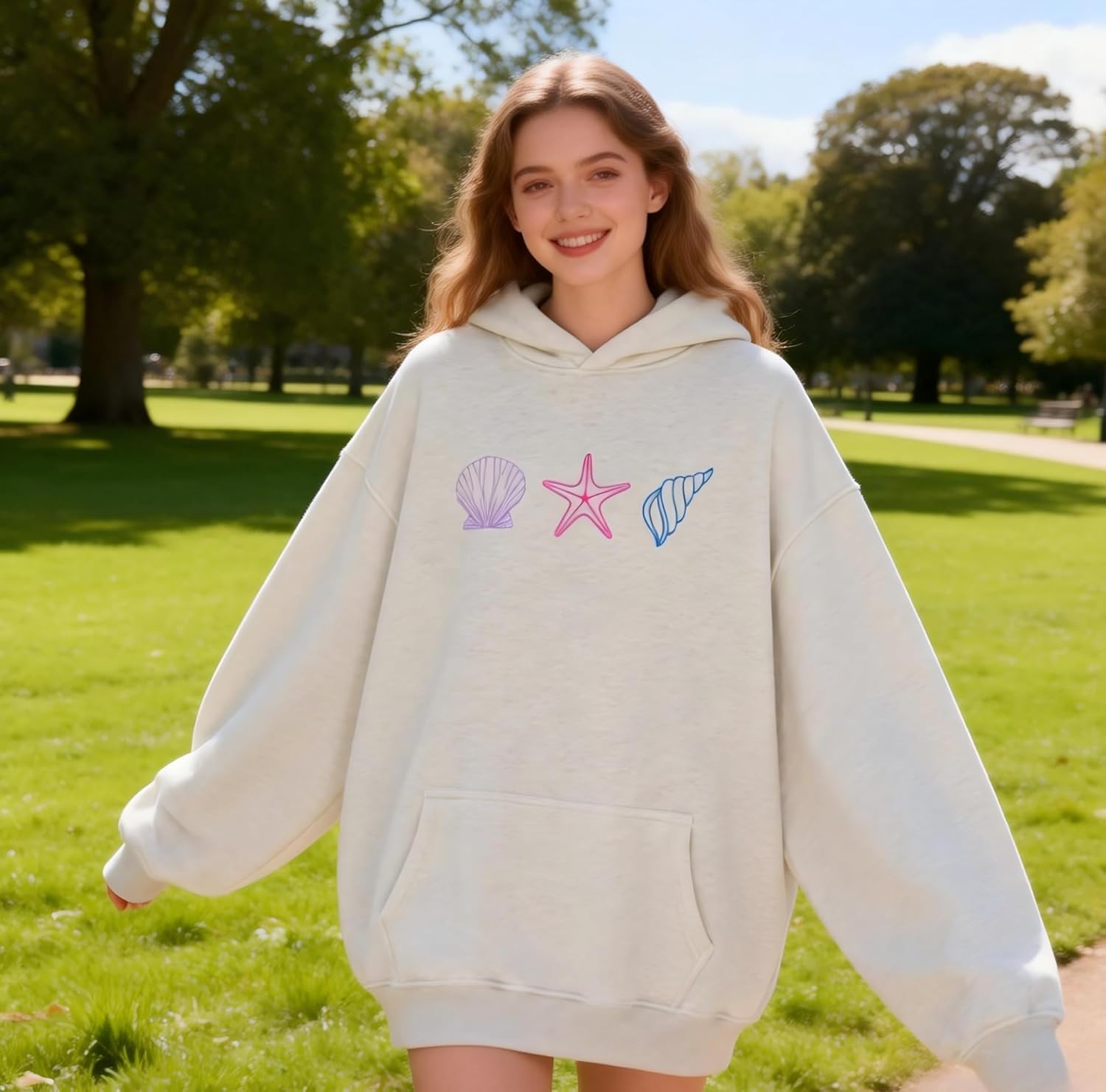 Cute Embroidered Hoodies for Teen Girls Women Y2k Graphic Oversized Sweatshirt Long Sleeve Aesthetic Preppy Clothes - Image 2