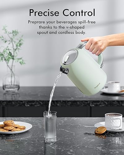 Miniatura 6 de Hervidor de té eléctrico para agua hirviendo, caldera de agua de acero inoxidable con tapa abierta, 1500 W1.7 L para preparación de cafété, apagado