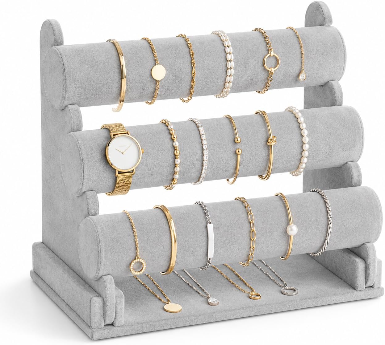ChezMax Triple Tier Jewery Display Removable Bracelet Holder Jewelry Stand Necklace Stand Jewelry Towers and Watch Holder for Home Organization