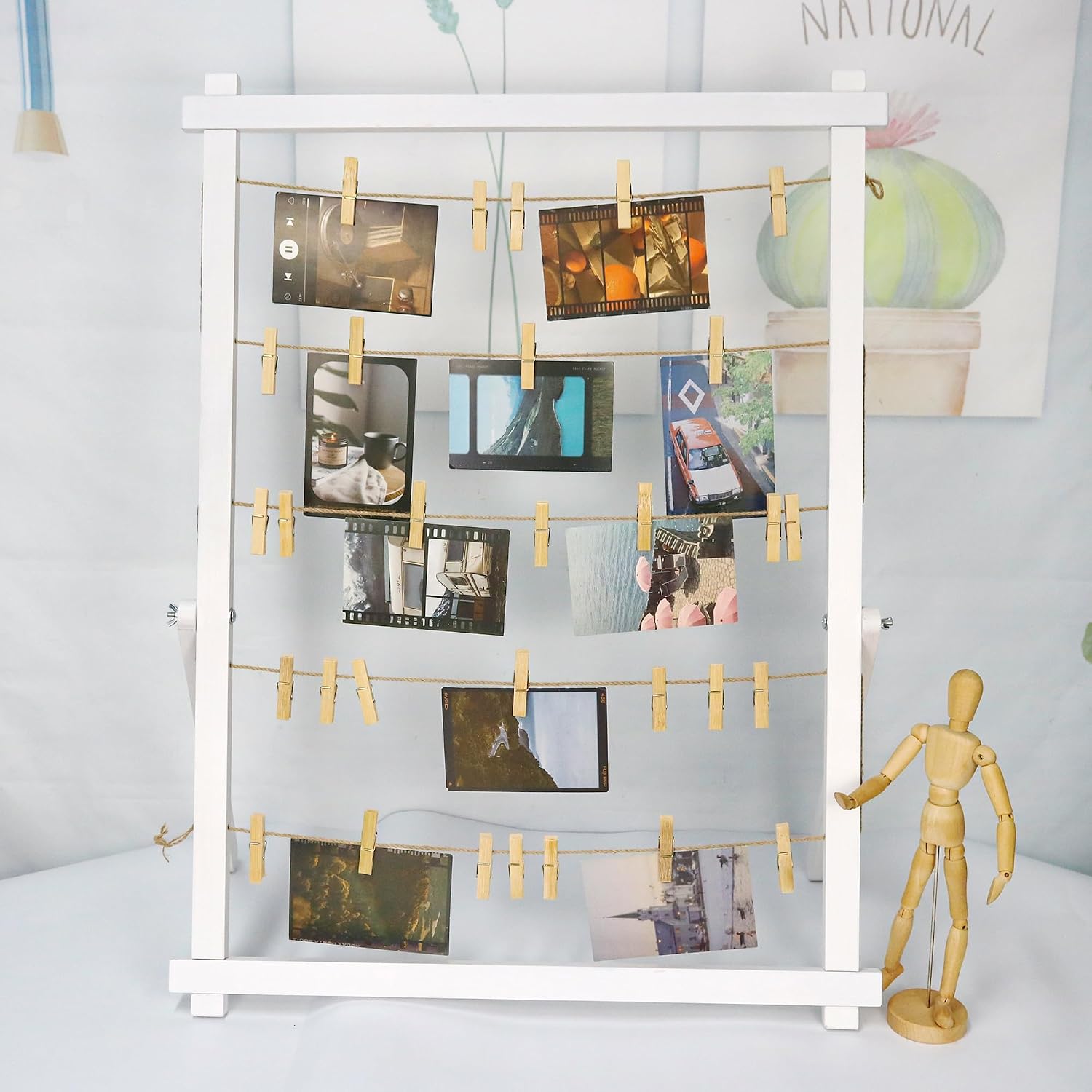 FramePro Freestanding Photo Display Board with Clips, Stable Tabletop Picture Frame Stand Holds 30 Photos, 2026 Graduation Centerpiece Decorations for Table (White)