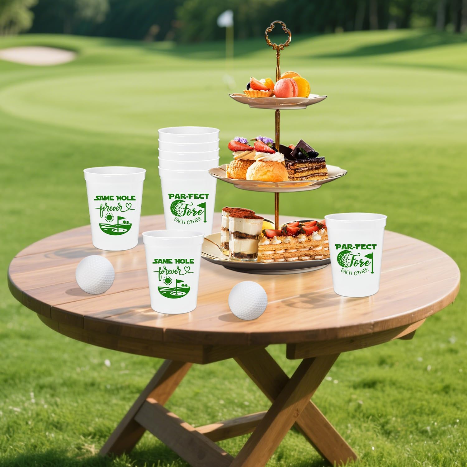 12 Pcs Same Hole Forever Plastic Cups,16oz Golf Wedding Engagement Party Cups,Par-Fect Fore Each Other,Golf Bachelorette Bridal Shower Party Decor Supplies Green White