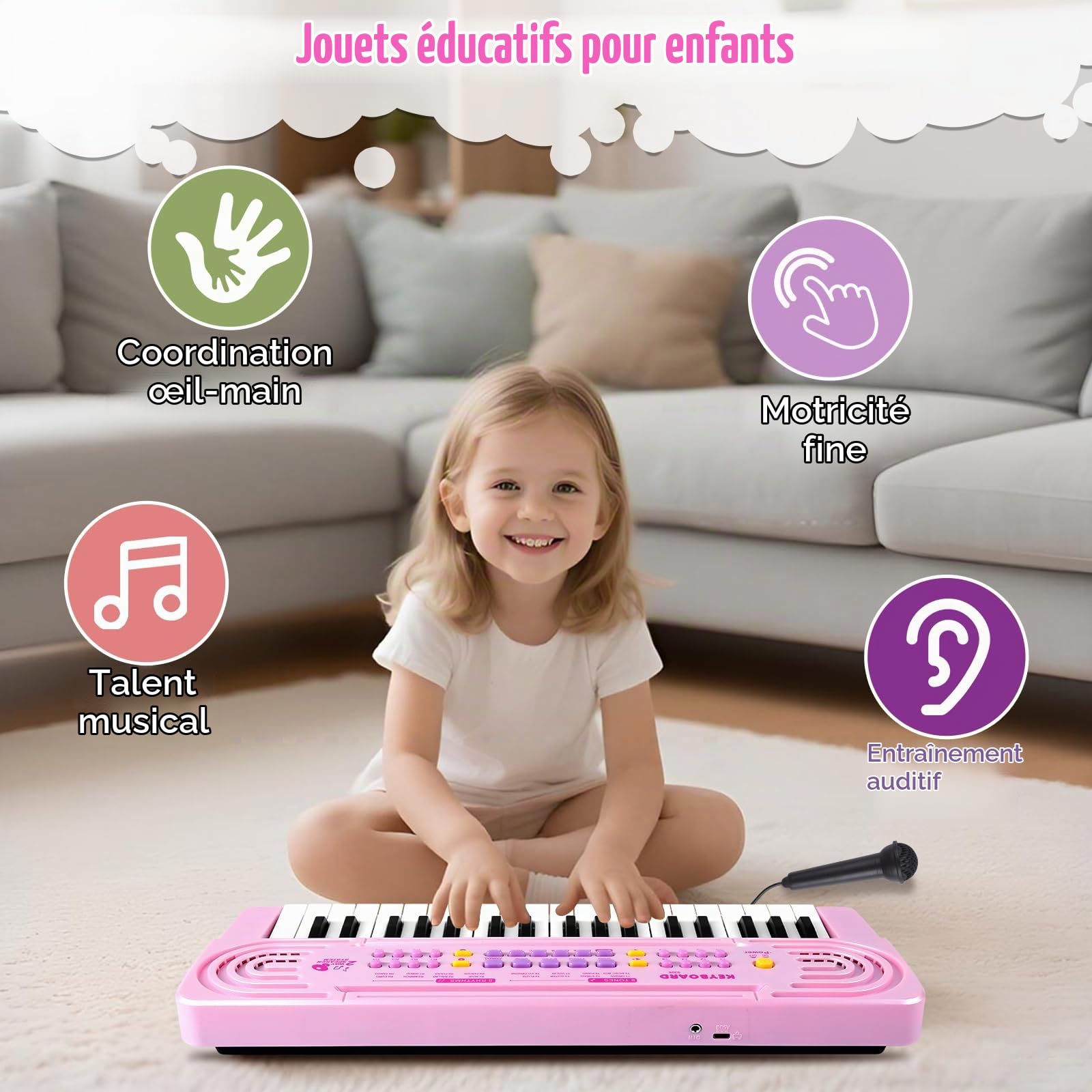 Shayson 37 Touches Clavier Piano Enfants avec Microphone,Portable | Musical Multifunction Musique, Jouets d'apprentissage électronique pour Bébé Filles Garçons Noël, Cadeau d'anniversaire