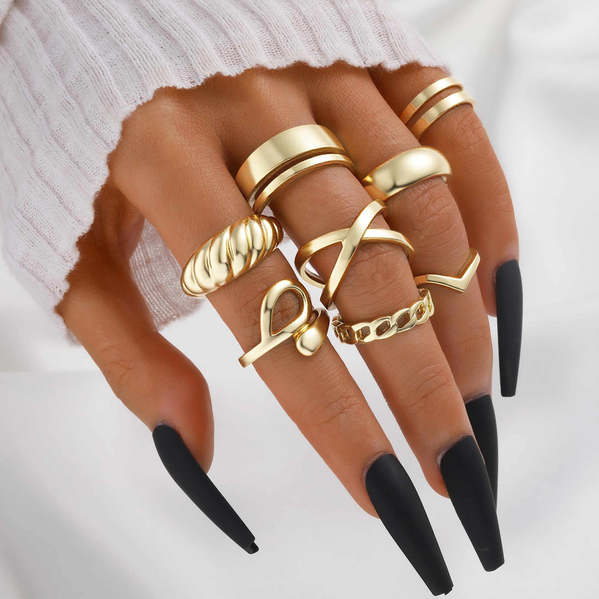 YEEZII 25 Pcs Gold Knuckle Rings Set for Women, Cute Stackable Finger Midi Rings, Dainty Chunky Stacking Statement Womens ring pack