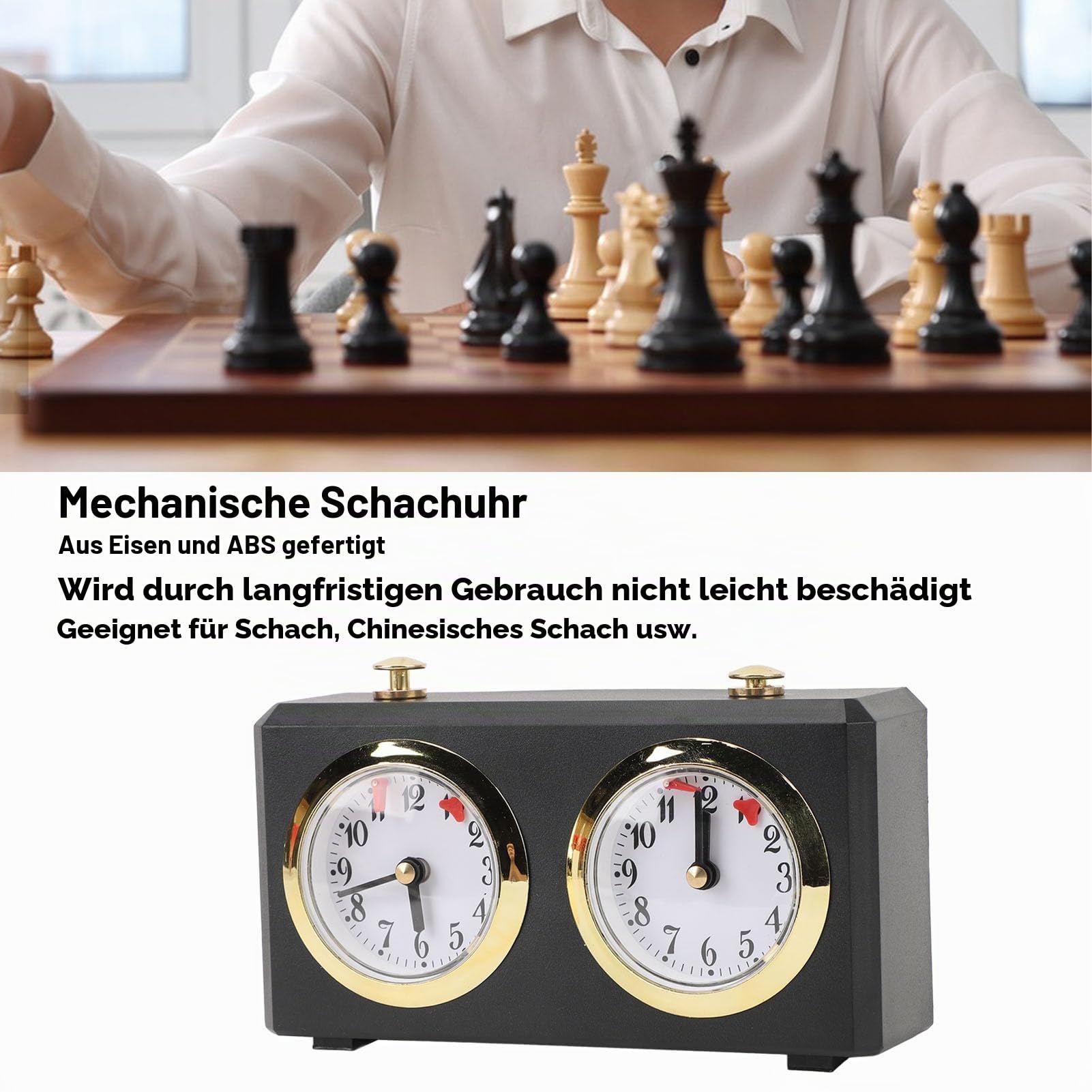 Analoge Schachuhr, professioneller Aufzieh-Multifunktionsmechanismus | tragbar, große, leicht ablesbare Zifferblätter, chinesische Schachwettbewerbe, Vintage, mechanischer (Black)