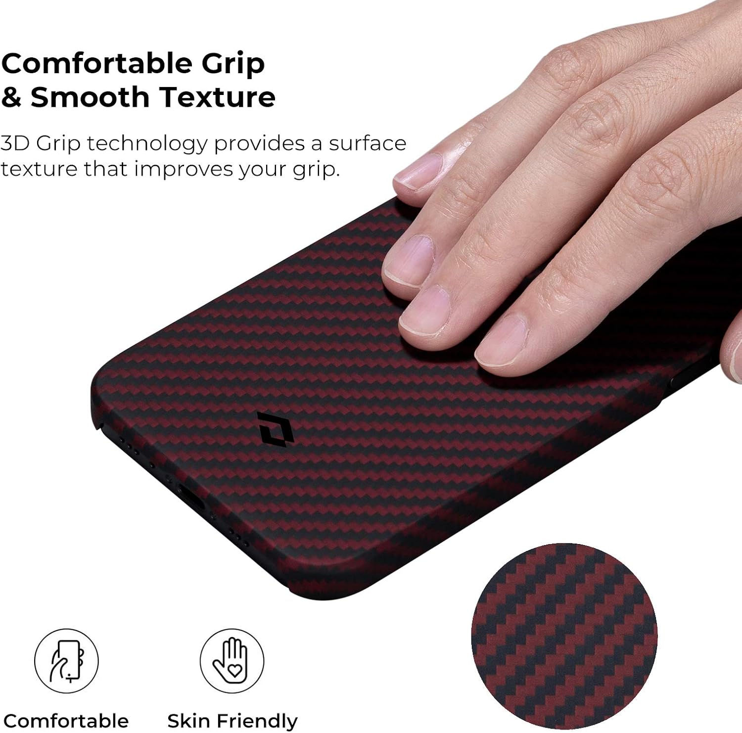 PITAKA Magnetic Phone Case for iPhone 12 6.1" Minimalist MagEZ Case 100% Aramid Fiber Perfectly Fit Cover -Black/Red (Twill)
