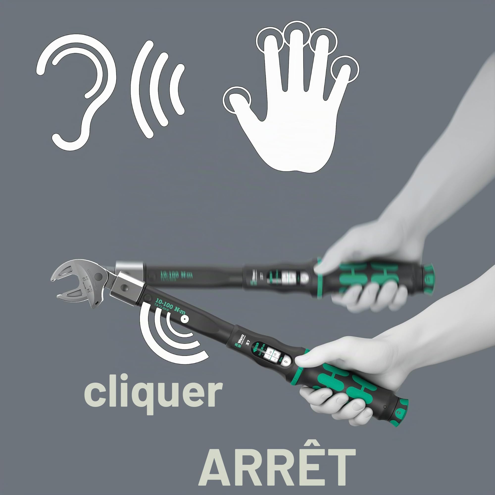 Wera 05075657001 Clé dynamométrique Click-Torque X 7 pour outils interchangeables, 10-100 Nm, 14x18 x 10-100 Nm