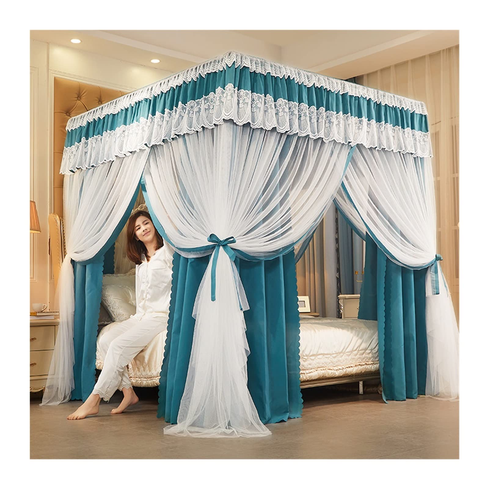 GTHTUHFD Bed Canopy Bedroom Bed Mosquito Net, High-Density Mesh 360° Wrapped Bed Canopy, Girl Bedroom Decorative Bed Curtain,Green-150x200x200cm