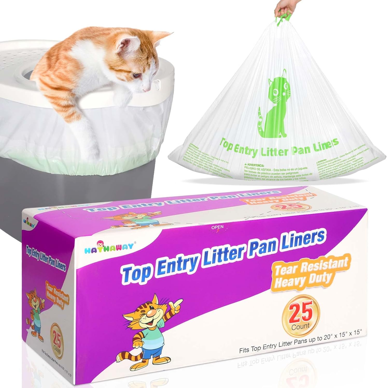 Heavy Duty Drawstring Cat Litter Box Liners for Top Entry Pans