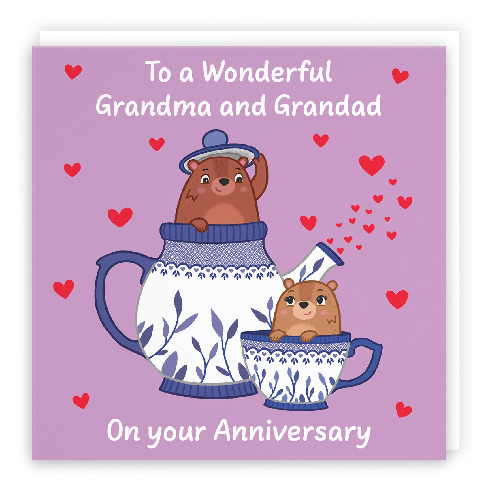 Hunts England - Cute Teapot Grandma And Grandad Anniversary Card - Fun Bears Anniversary Card - Love Story Collection