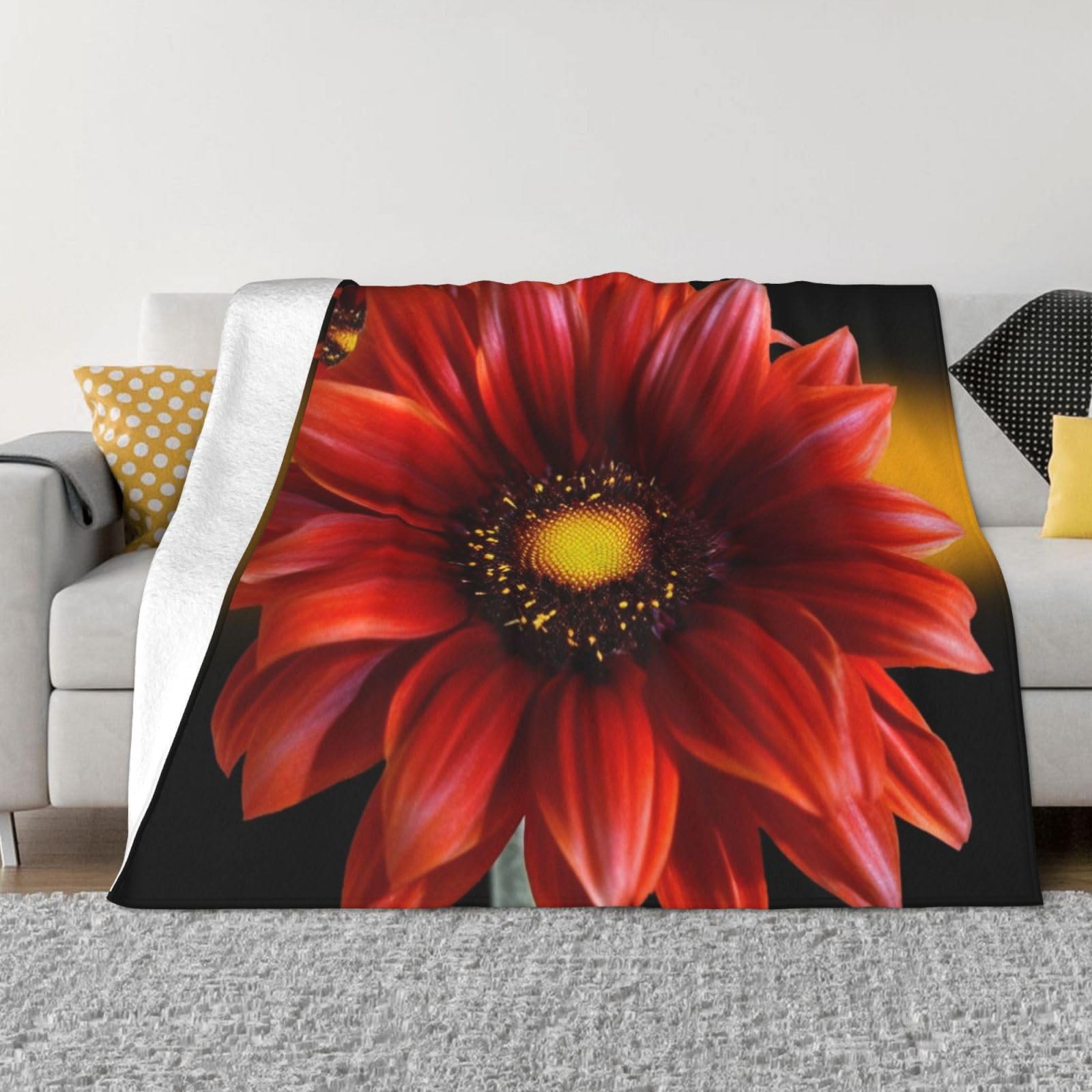 Couverture polaire en flanelle douce tournesol rouge contre le froid