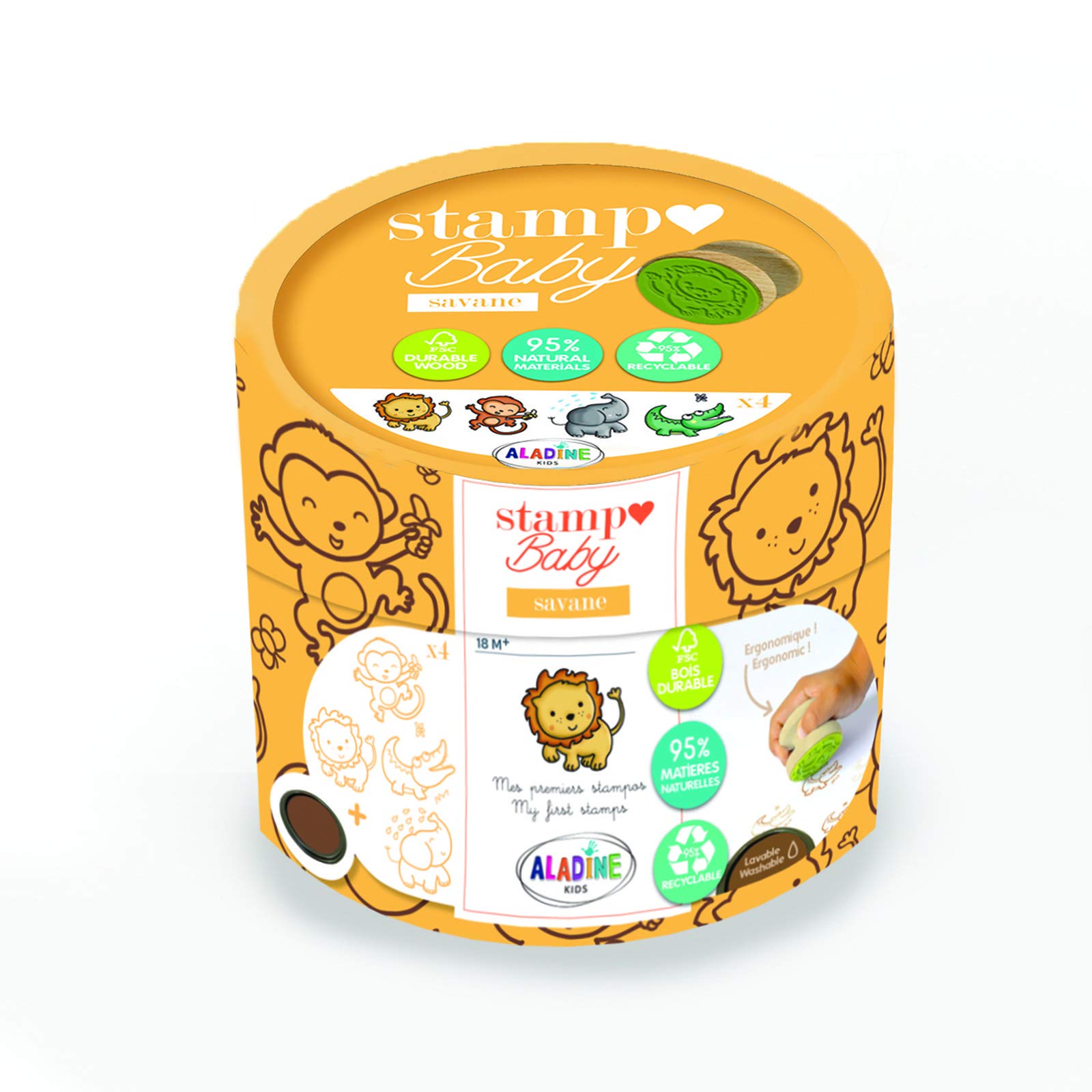 AladineDoodler Stamp, Wood, Stampo Baby Eco-Friendly Savannah, 13.5 x 13.5cm