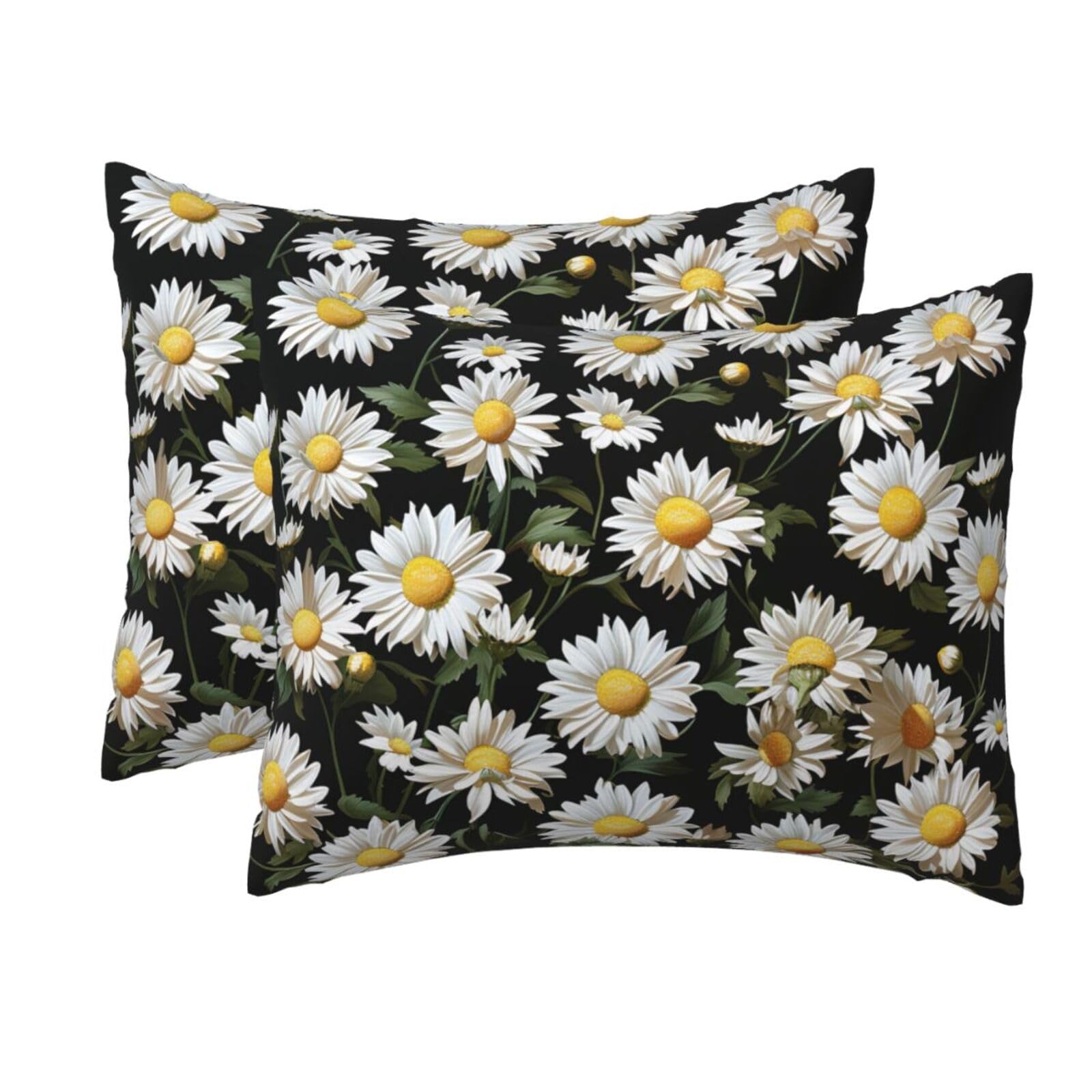 2 Pack Standard Size Pillow Cases for Hair and Skin Soft Breathable Pillow Case Covers with Hidden Zipper Daisy Pillowcase 20x26 Inches Pillow Cover for Sleeping Gift