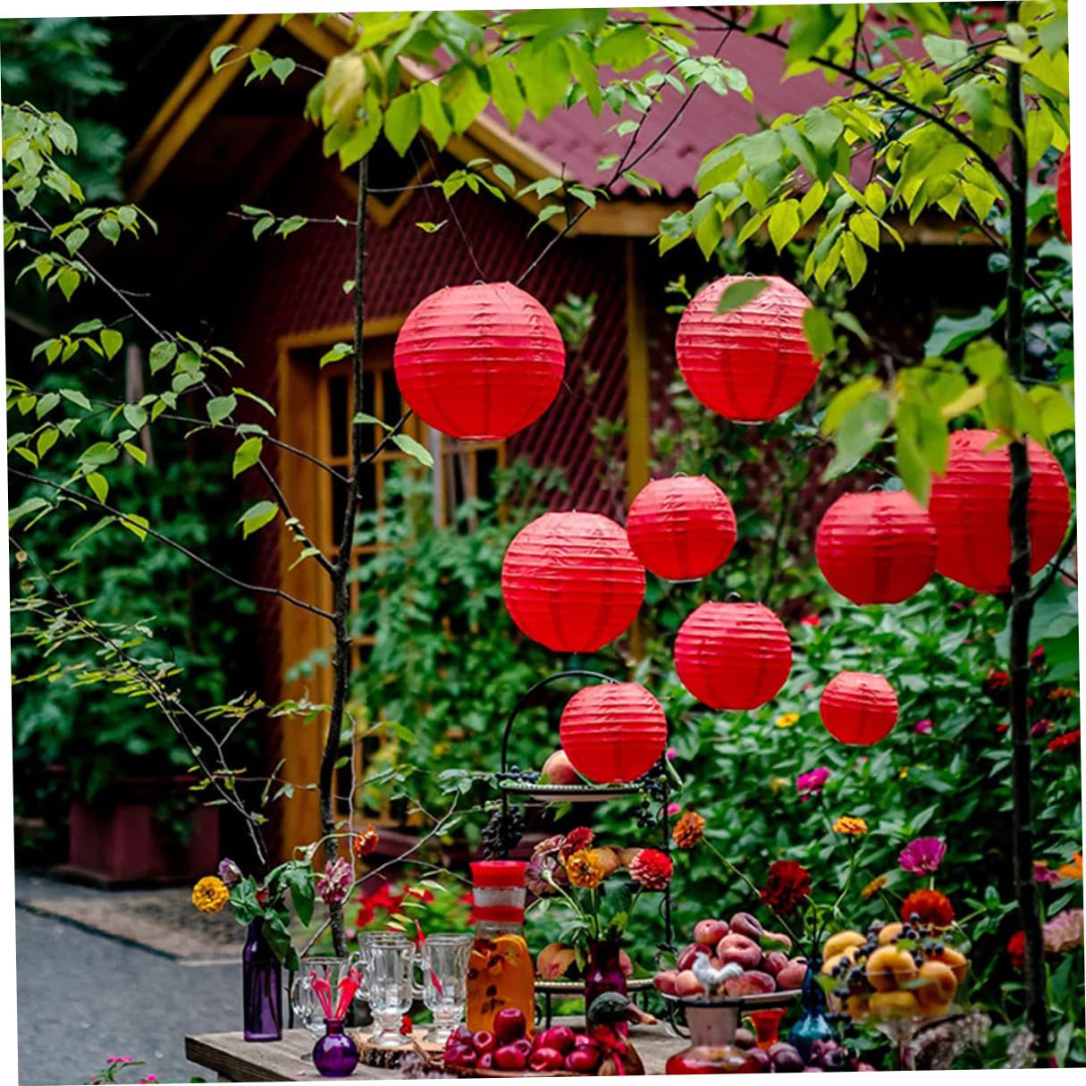 Ciieeo Farolillos de Papel Colgantes para Fiesta 25 Piezas Rojos, Linternas de Papel Japonesas Plegables, Decoración de Cumpleaños y Bodas, Linterna de Fiesta de Bodas, Decoración