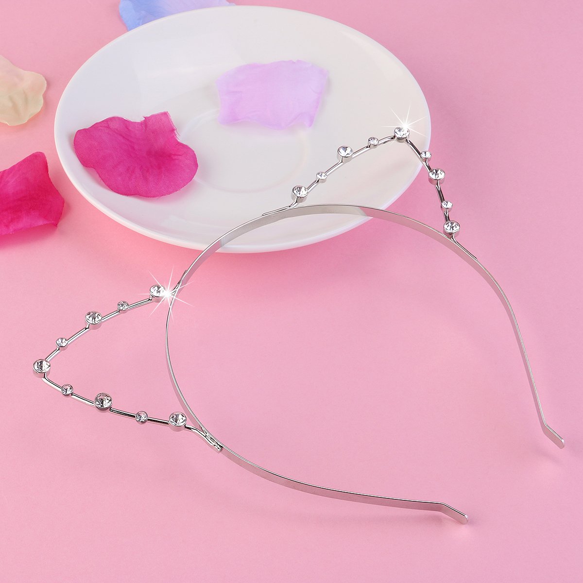 Beaupretty Rhinestone Cat Ears Headband Cute Crystal Metal Hair Hoop Fancy Dress for Costume Party (Silver) - Image 5