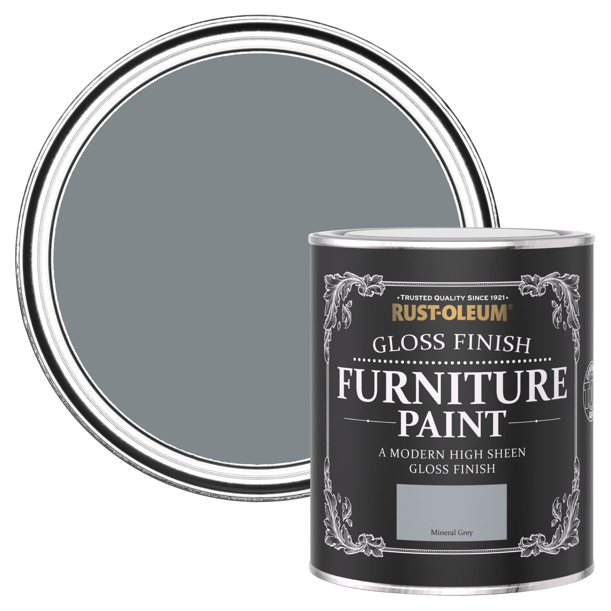 Rust-Oleum Grey Furniture & Skirting Board Paint in Gloss Finish - Mineral Grey 750ml