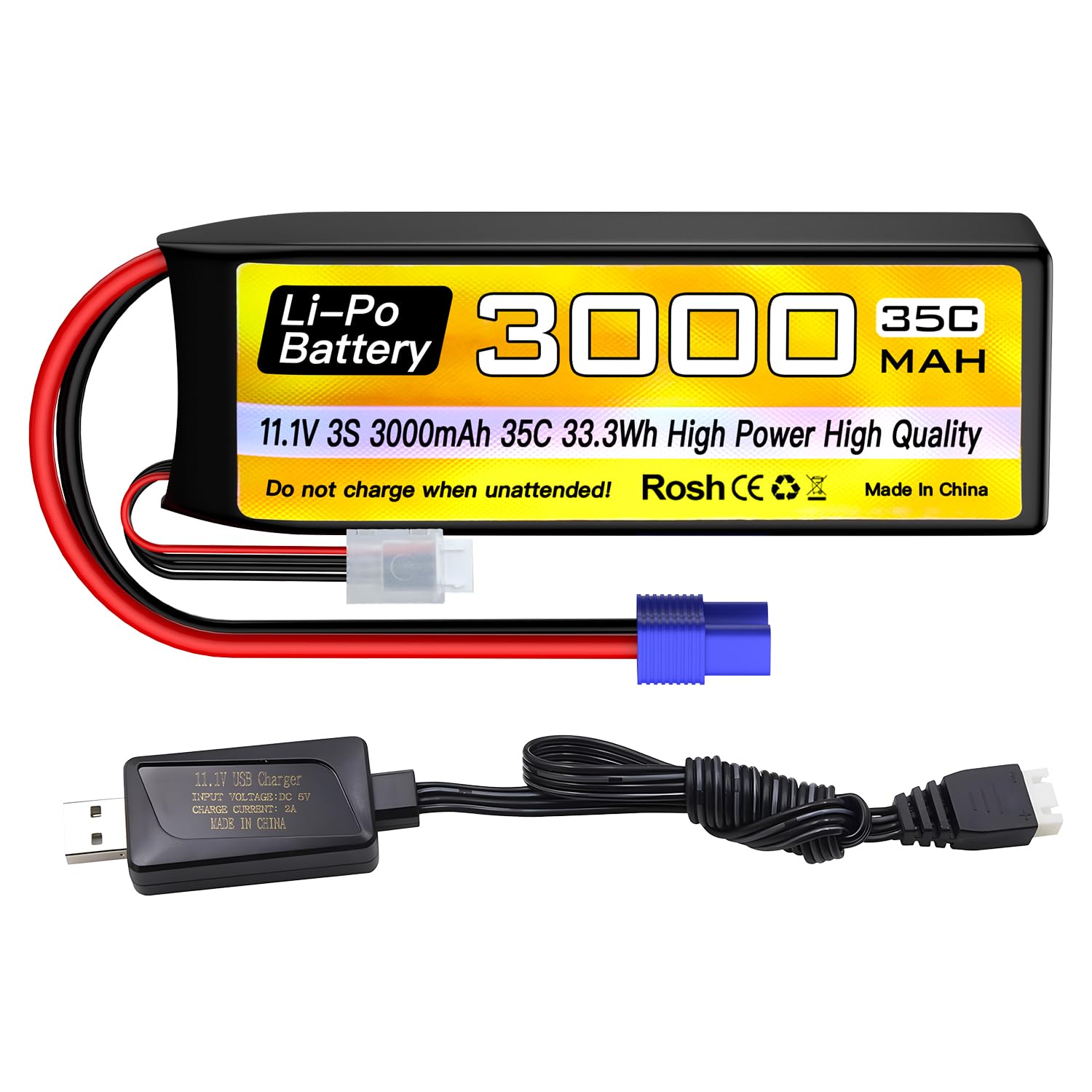 Amazon | 3Sリポバッテリー11.1V 3000mAh 35C EC3プラグ付き USB充電
