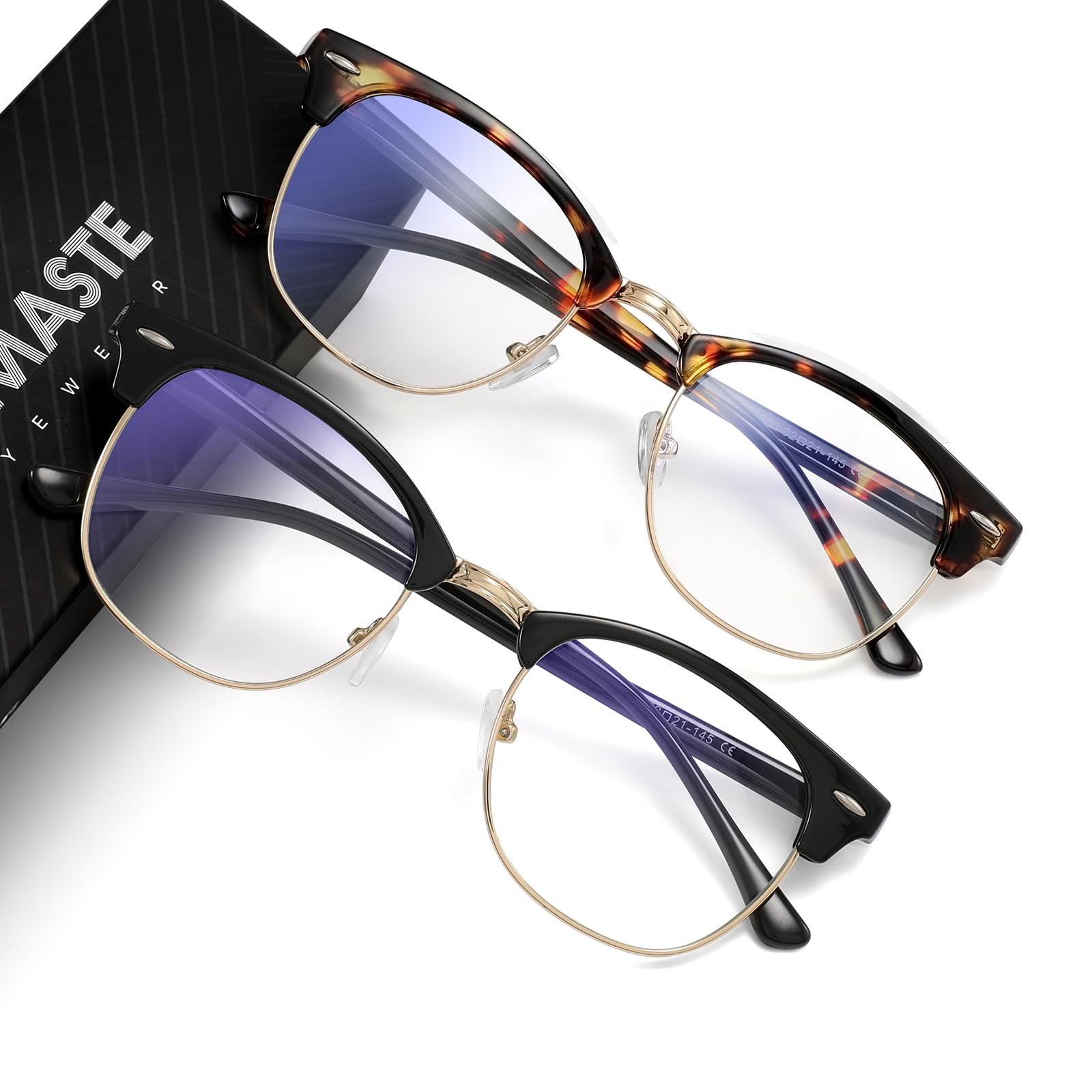 Blue Light Blocking Glasses Vintage Half Frame UV Clear Lens Anti Eyestrain Computer Gaming Glasses for Women Men(P62)