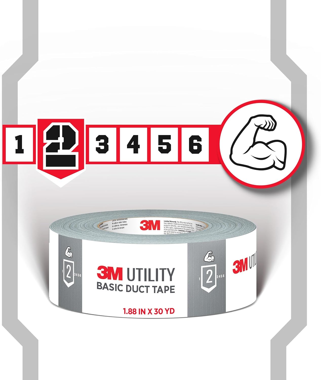 3M Utility Basic Duct Tape, 1.88 in x 30 yd, 3 Rolls, Moisture Resistant, Great for Light Duty Temporary Indoor Repairs for Tile, Laminate, Plastic, Wood, and Glass, Tear by Hand (1030-3PK)