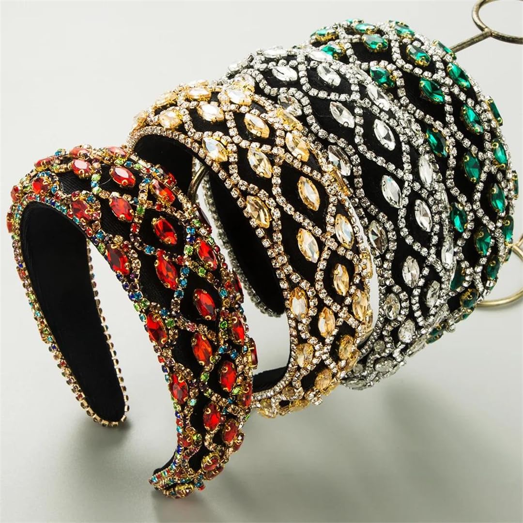 Fascia per capelli da donna a tesa larga, con strass, accessorio brillante per feste