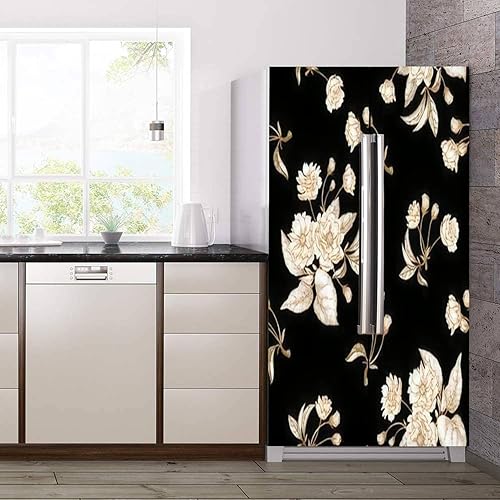 Miniatura 9 de Juego de envoltorio de vinilo autoadhesivo para refrigerador, diseño de rosas y flores negras, para diseño de tela, mural de puerta textil, adhesivo