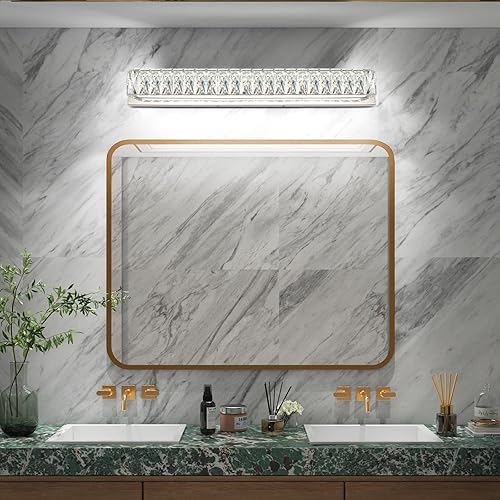 Miniatura 8 de ZUZITO Moderna lámpara de baño sobre espejo de 30 pulgadas, barra de luz LED cromada de cristal, luz blanca, 6000 K (295.276-29.921 in)