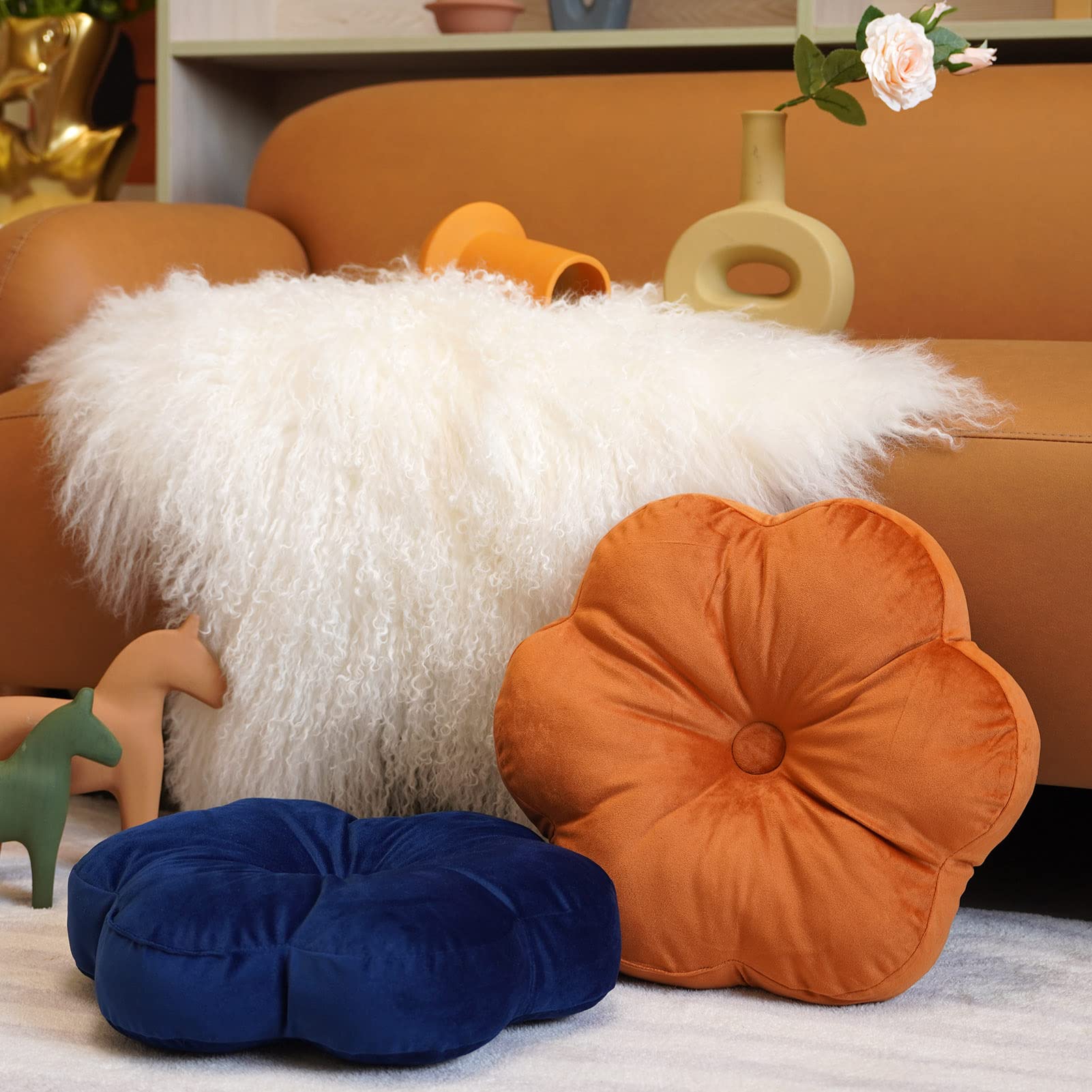 Soft Round Throw Pillow 18 Inch - Plush Fleece Floor Cushion For Sofa, Bed, Chair, Or Car - Cozy Home Decor Pillow (Orange)