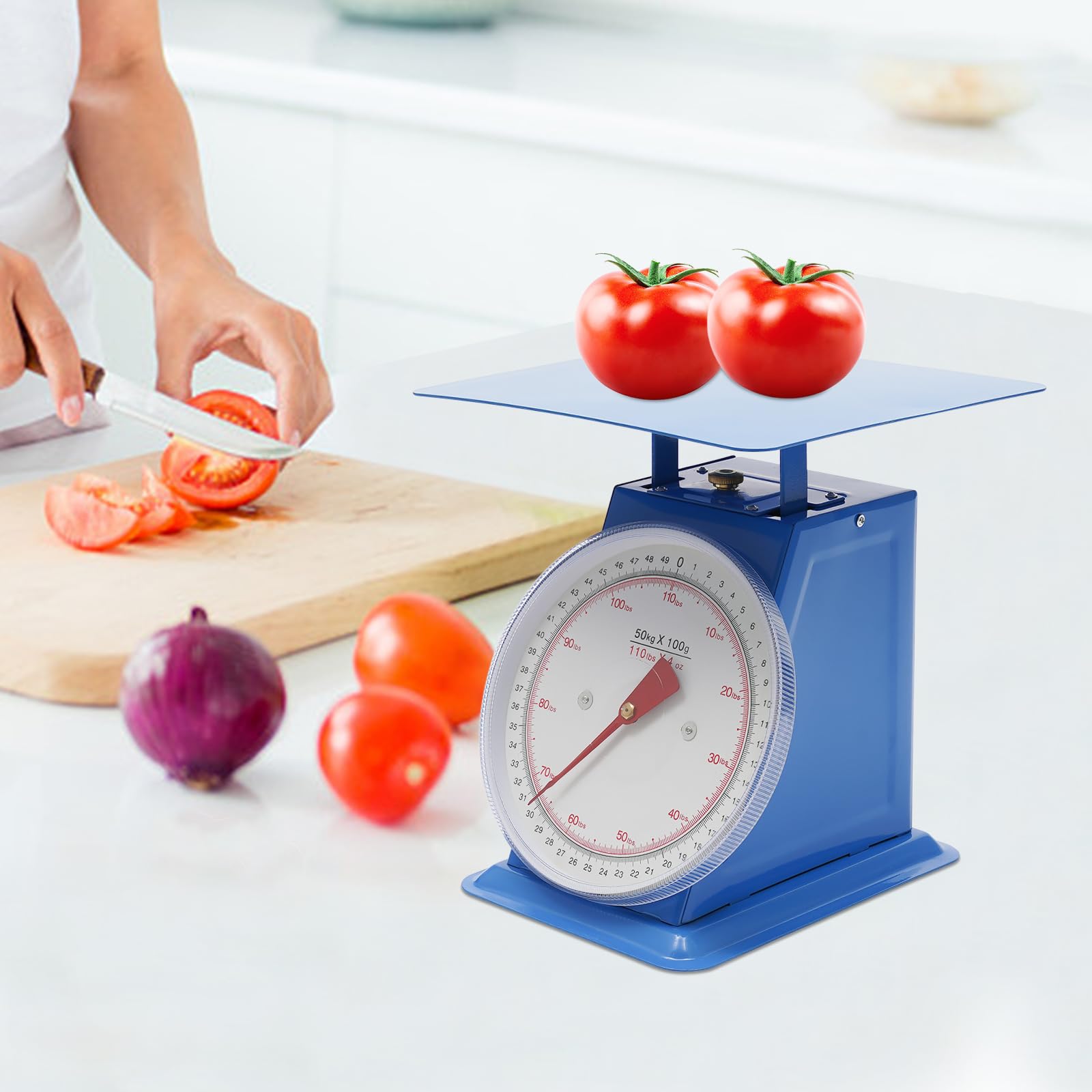 110-LBS Heavy Duty Portion-Control Mechanical Kitchen and Food Scale, Industrial Dial Scale, with 11.8 * 11.8in Iron Platform, Analog Produce Scale for Farmers Market, Small Shops, Home