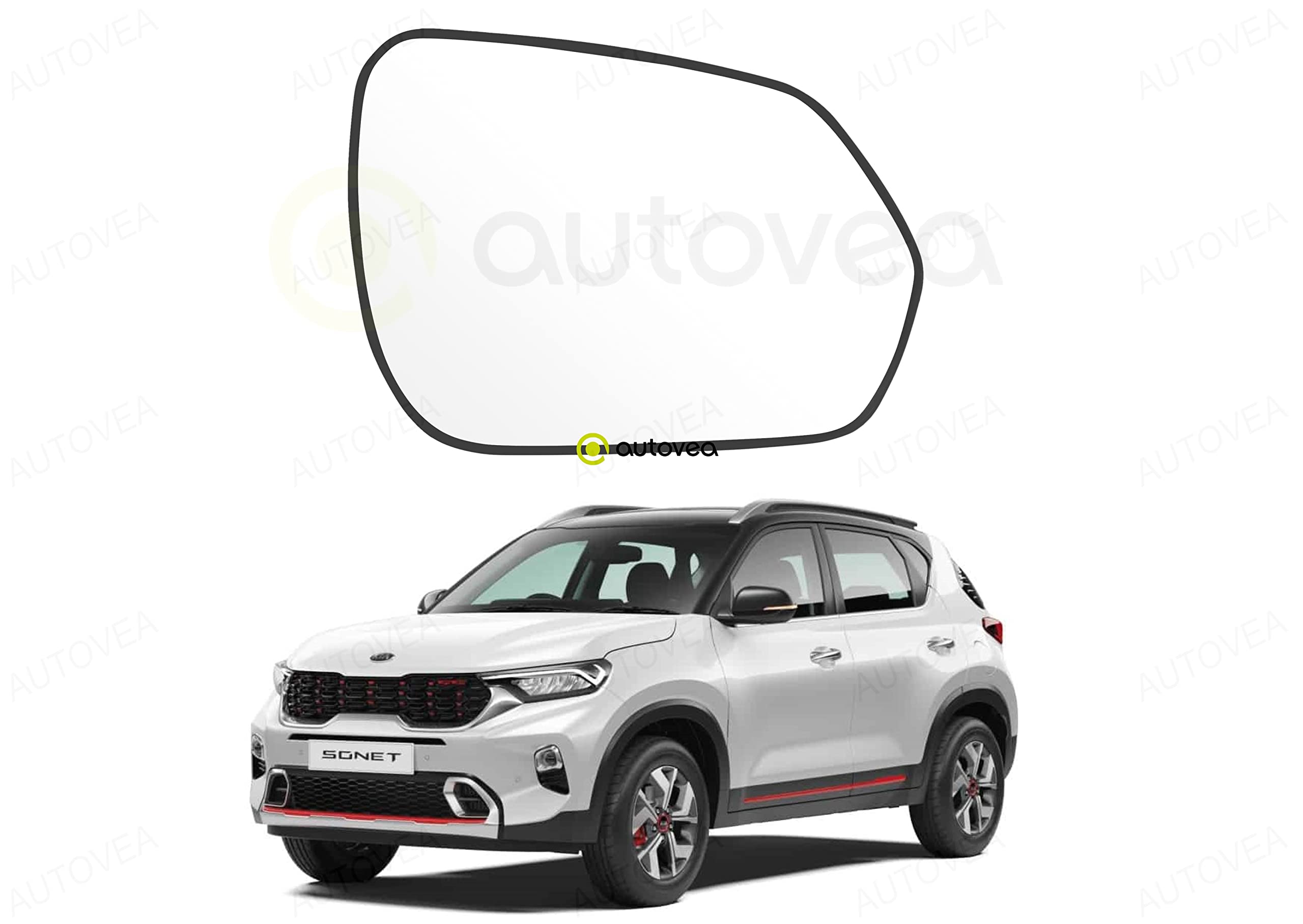 AUTOVEA® Rear View Mirror Glass (Right/Driver Side) Compatible with Kia Sonet (2020-2022)