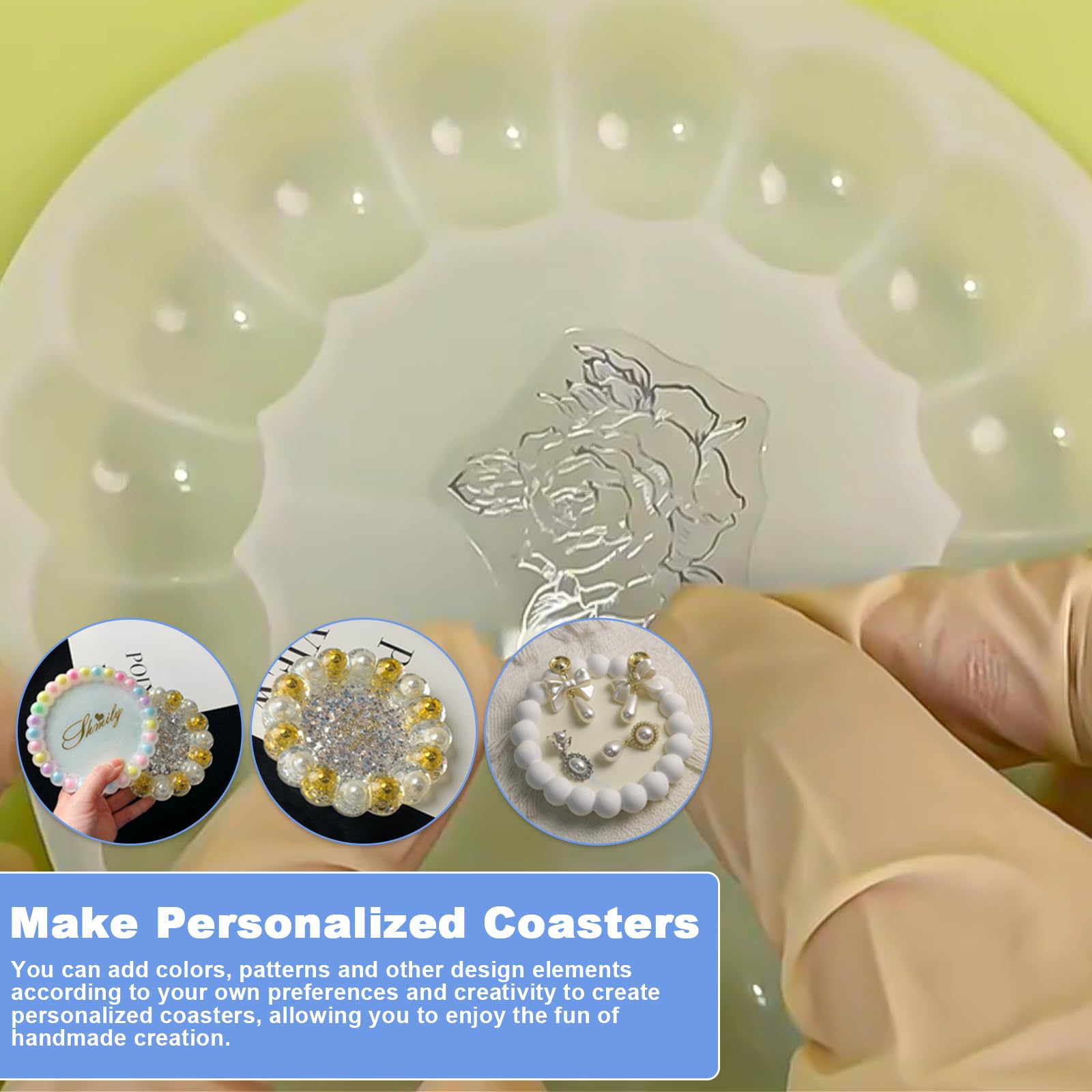 Stampi Per Sottobicchieri In Silicone - 4 Rotondi + 4 Quadrati, Per Resina, Jesmonite, Cemento - Foto 2