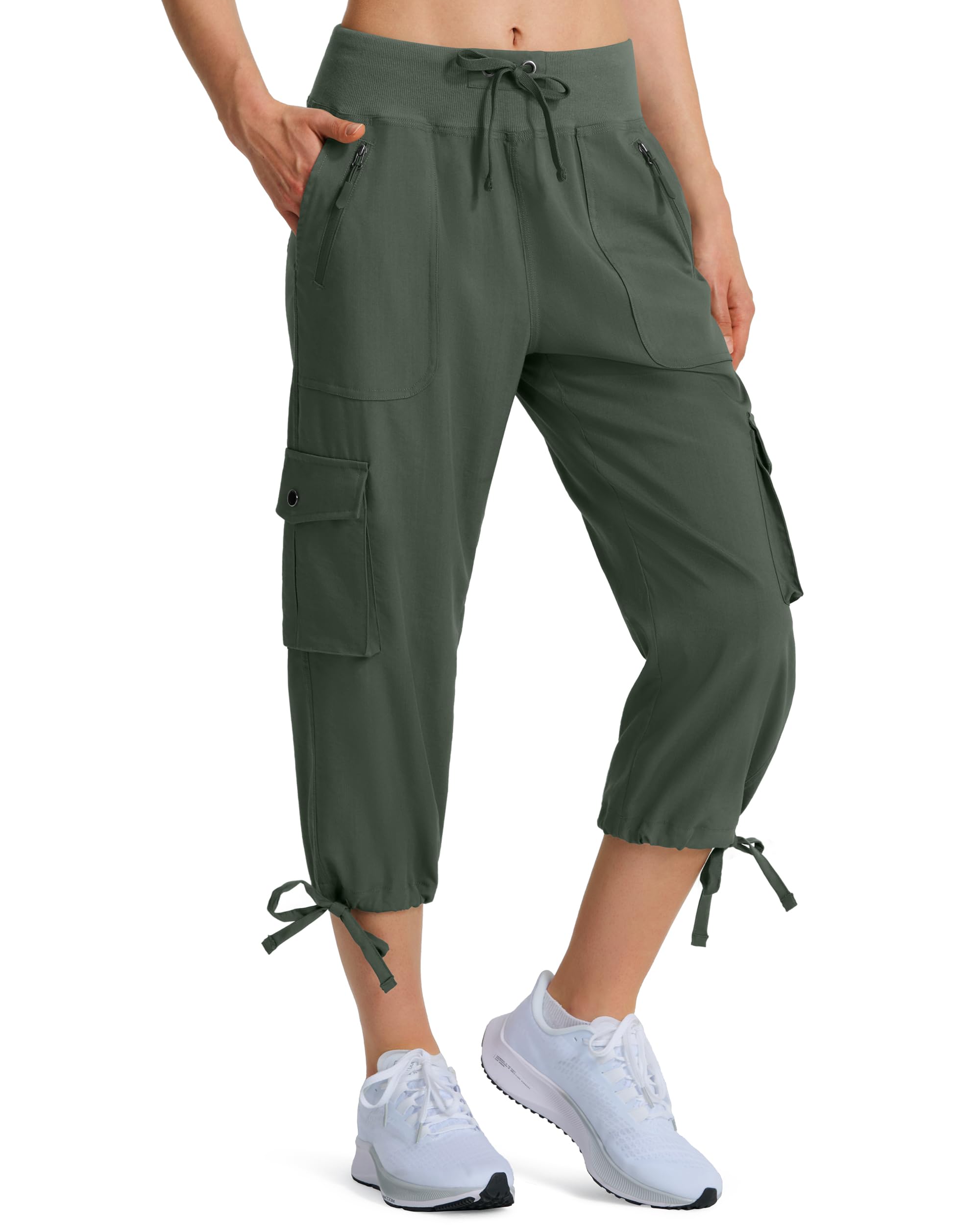 Ksmien Women's Hiking Capris Quick Dry Lightweight Ladies Summer Cargo Pants 8 Pockets for Travel Camping