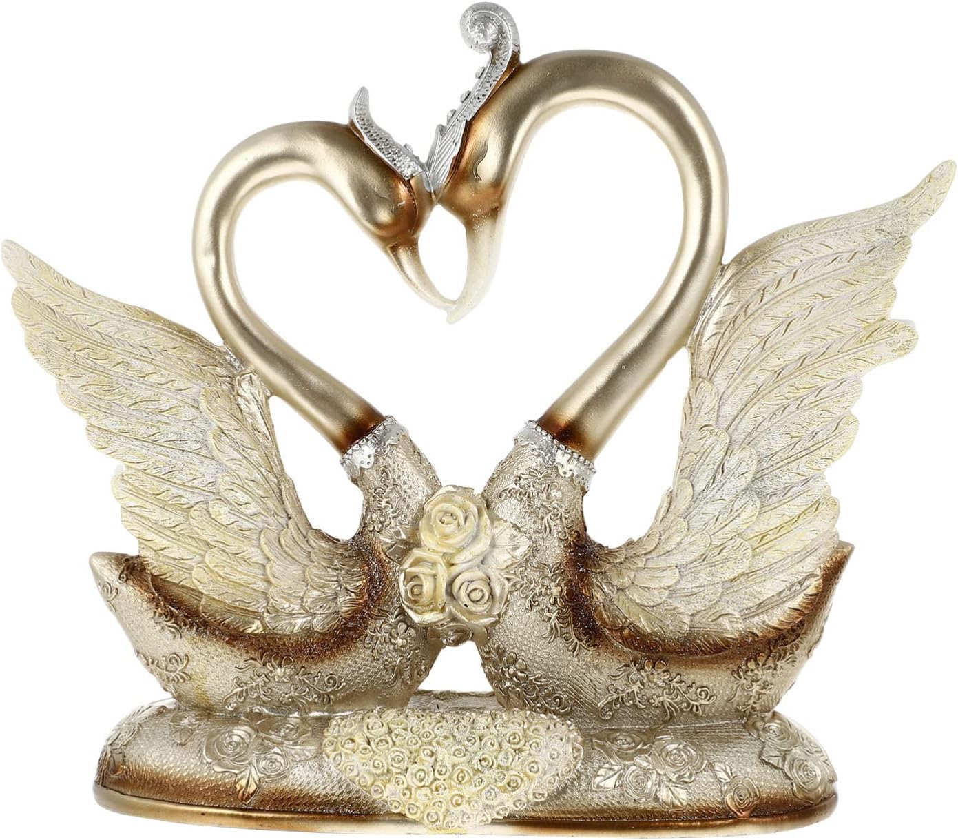 Milisten Resin Love Swan Figurine Figurine Intertwined Swan Pair Heart Sculpture Valentines Day Decorative Statue