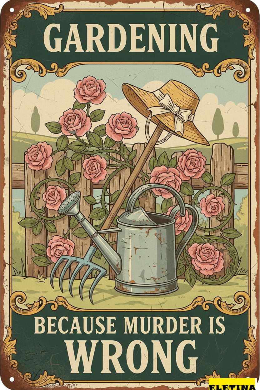 Personalized Sign for Man Cave Garden Metal Tin Gardening Because Murder Is Wrong Vintage Wall Art Home Patio Wall Decor 8x12in Private Property Decorative