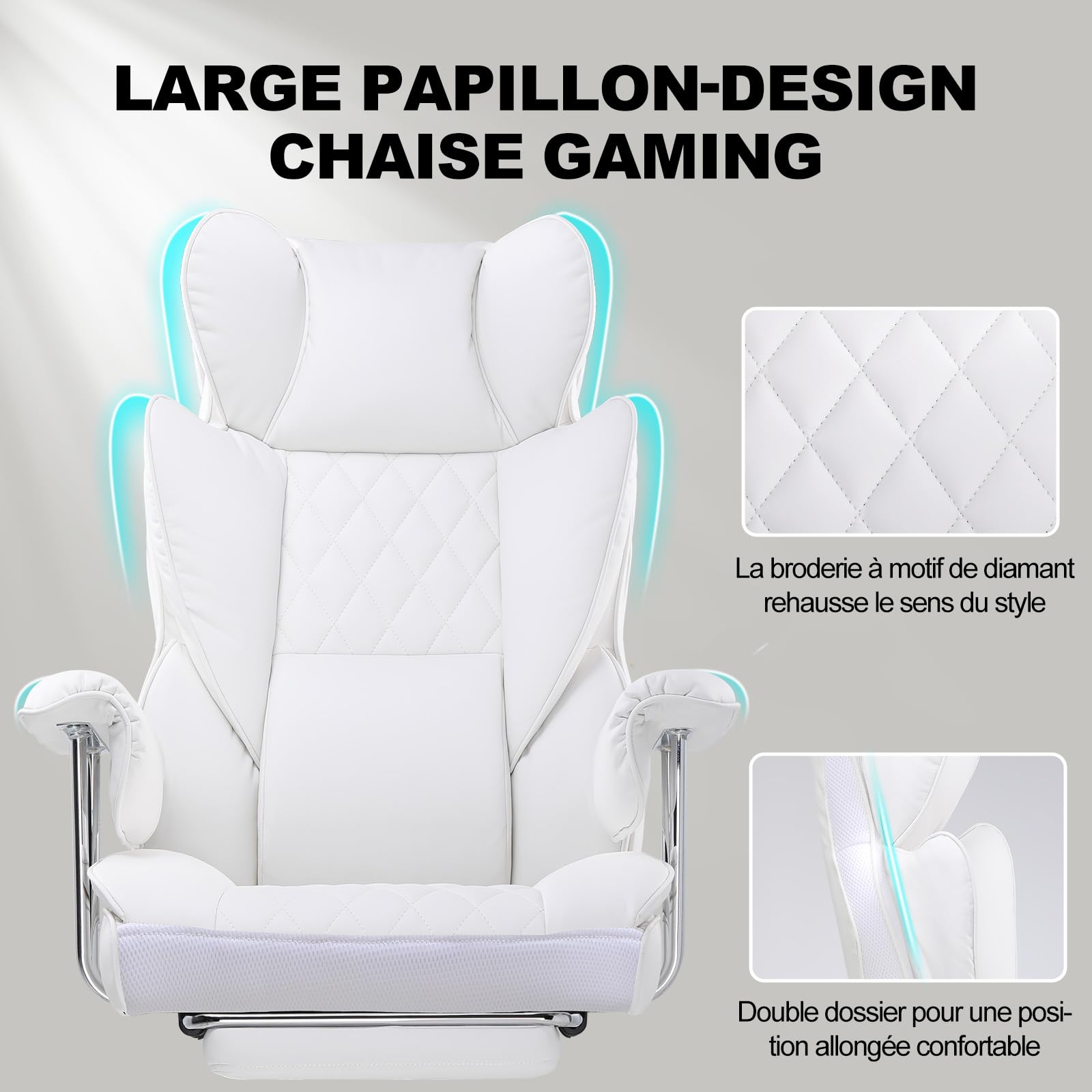GTPLAYER Sedia Gaming Ergonomica Sedia da Gaming Reclinabile Sedia Ufficio con Poggiapiedi Sedia Gamer Schienale Regolabile per Lavoro e Gioco (Bianca)