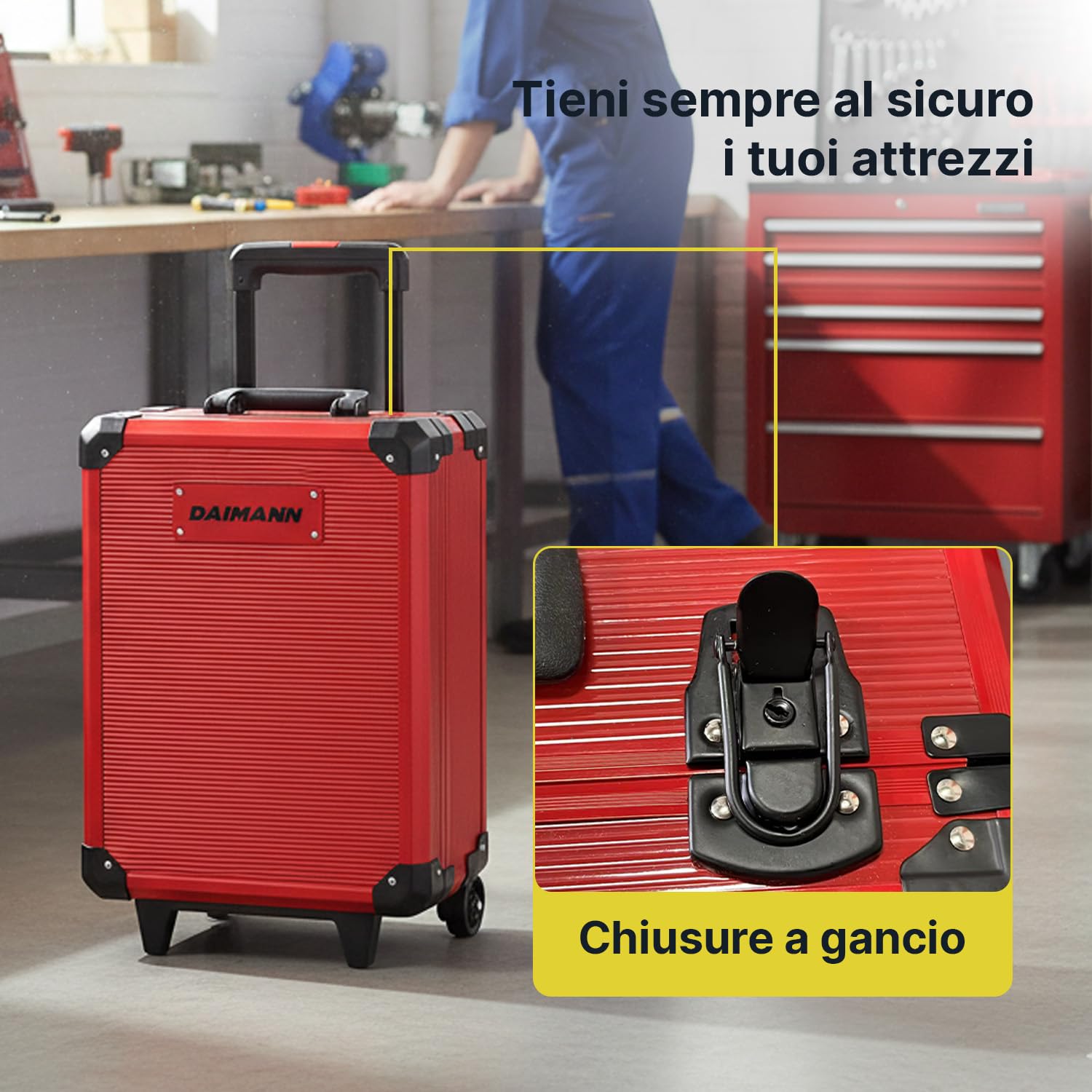 WINTEM - Trolley Porta Attrezzi 699 Pezzi Inclusi, cassetta Attrezzi Completa, Acciaio Cromo-Vanadio (CR-V) - Ruote Silenziate, Manico Telescopico e 4 Vassoi Estraibili - Kit Utensili, Casa e Officina