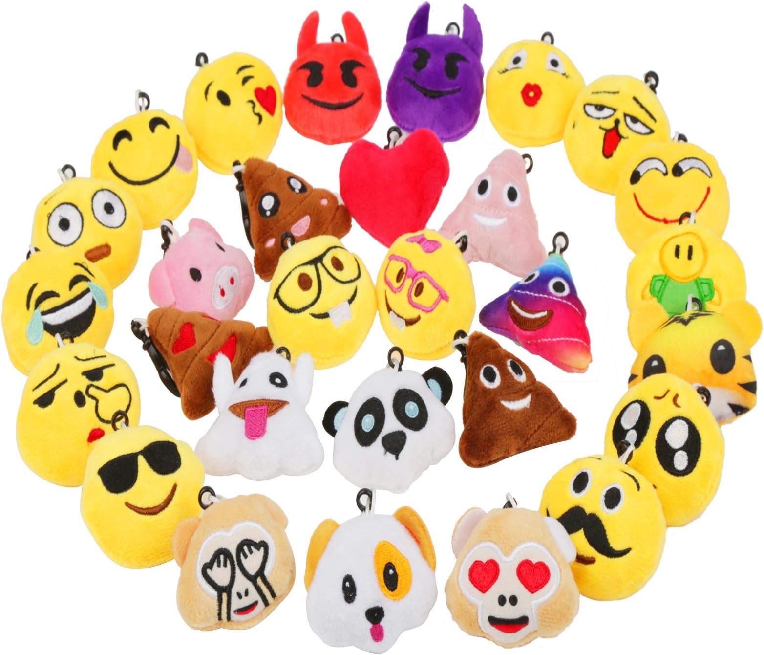 Zindoo Emoji Keyring Party Bag Fillers Emoji Plush Emoji Keychains Mini Emoji Plush Prizes for Kids Birthday(30pcs)