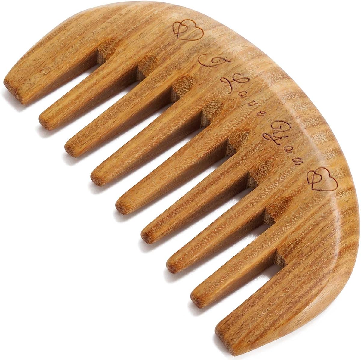 Peine desenredante de madera de dientes anchos para cuero cabelludo y cabello - Sándalo verde para mujeres y hombres | El sándalo verde sin estática reduce la pérdida de cabello causada por la estática, con 1 bolsa de almacenamiento para viajes