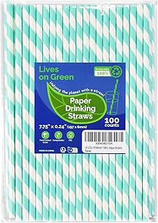 Light Blue 7.75 inch Disposable Paper Straws for Drinking, 100 Counts, E...