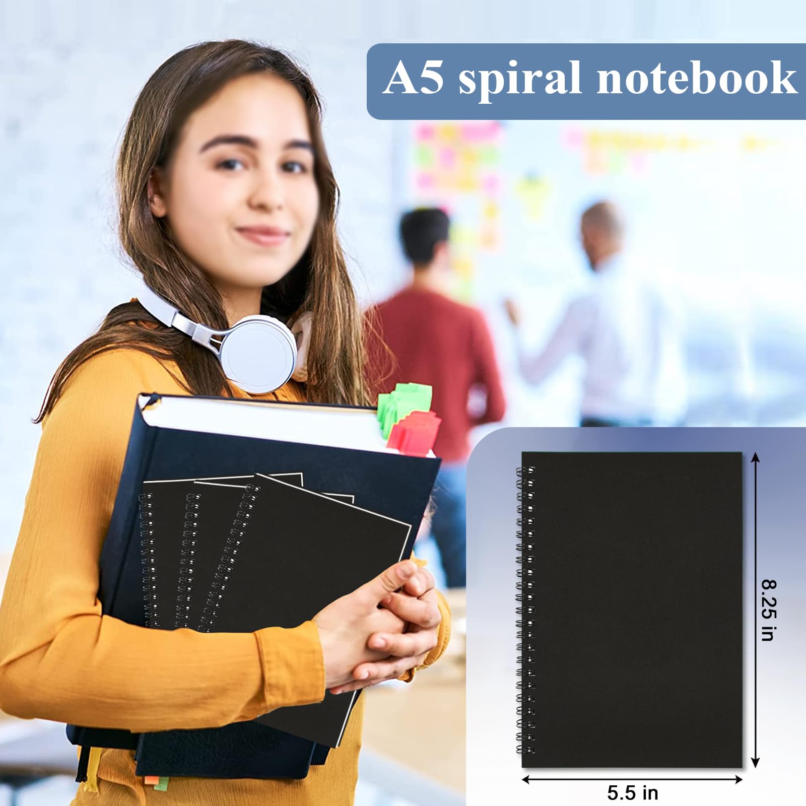 GINMLYDA Piccolo taccuino a spirale A5, confezione da 120 pagine a righe, 21 x 14 cm, colore nero, copertina in carta kraft, quaderni e blocchi per appunti per scuola, casa, ufficio, schizzi estetici