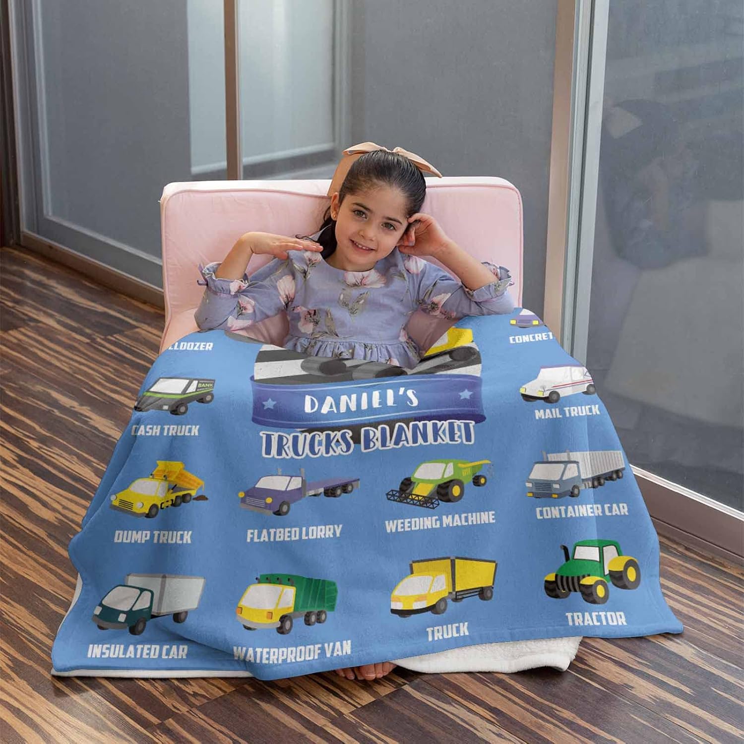 Artsadd Custom Name Blankets with Transportation Design for Baby Boy 50"x60" - Personalized Truck Blanket with Name for Kids - Cute Throw Blanket - Customized Swadding Blanket for Toddler