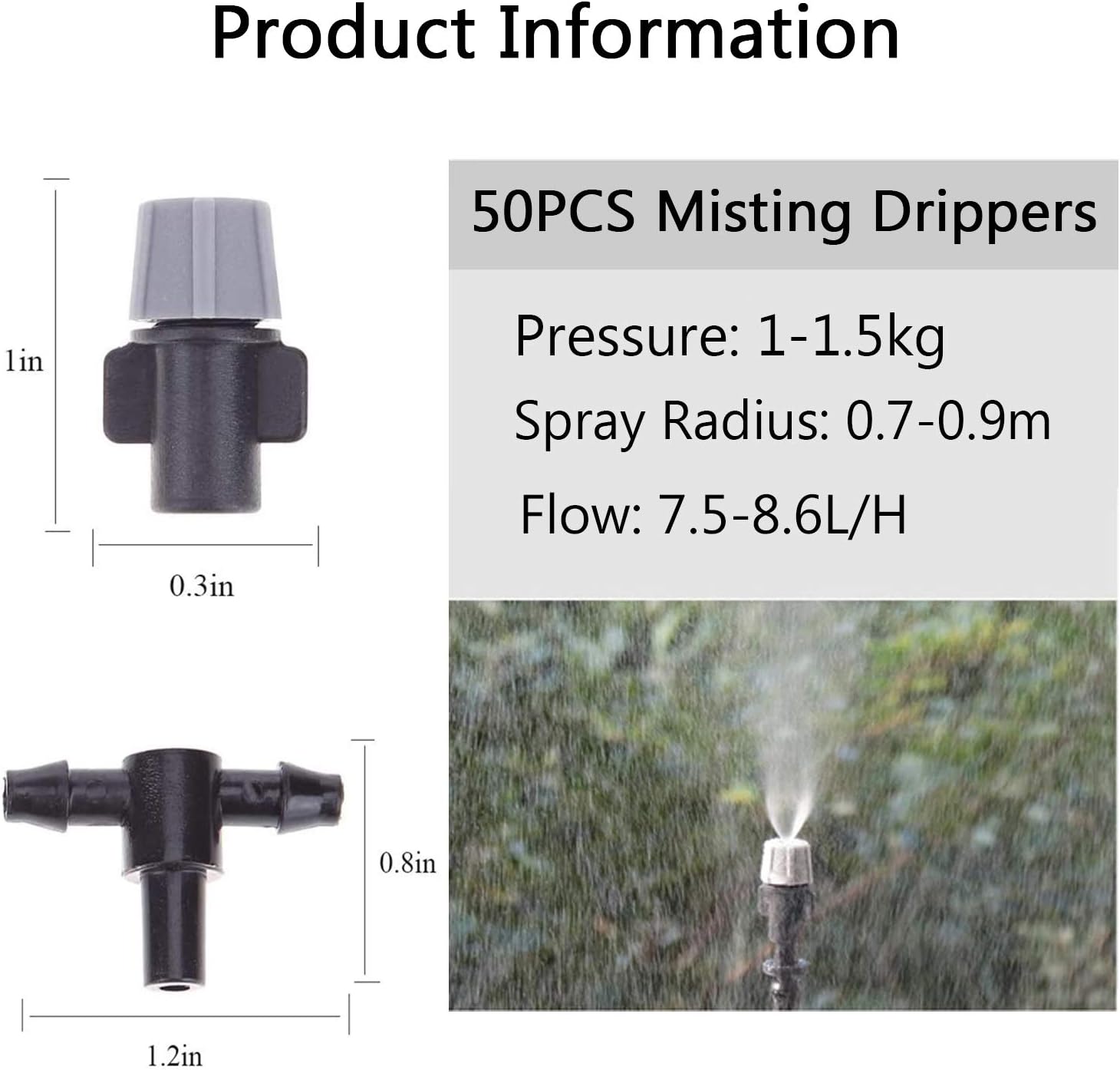 New Product Kalolary 50 Pairs Set Misting Drippers Atomizing Sprinkler with Tee Joints for Misting Watering Plant