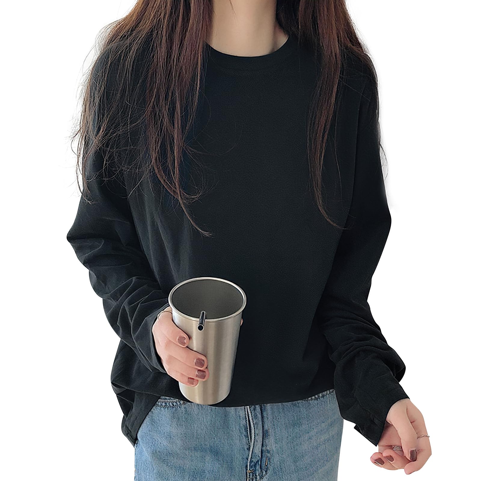 [Adcey] 【新色追加！】Tシャツ レディース 長袖 トップス 【秋冬の定番·もちふわタッチ·型崩れしにくく】 カットソー ティーシャツ 丸首 クルーネック ロングスリーブ カジュアル 着痩せ ゆったり 重ね着 無地 シンプル きれいめ おしゃれ