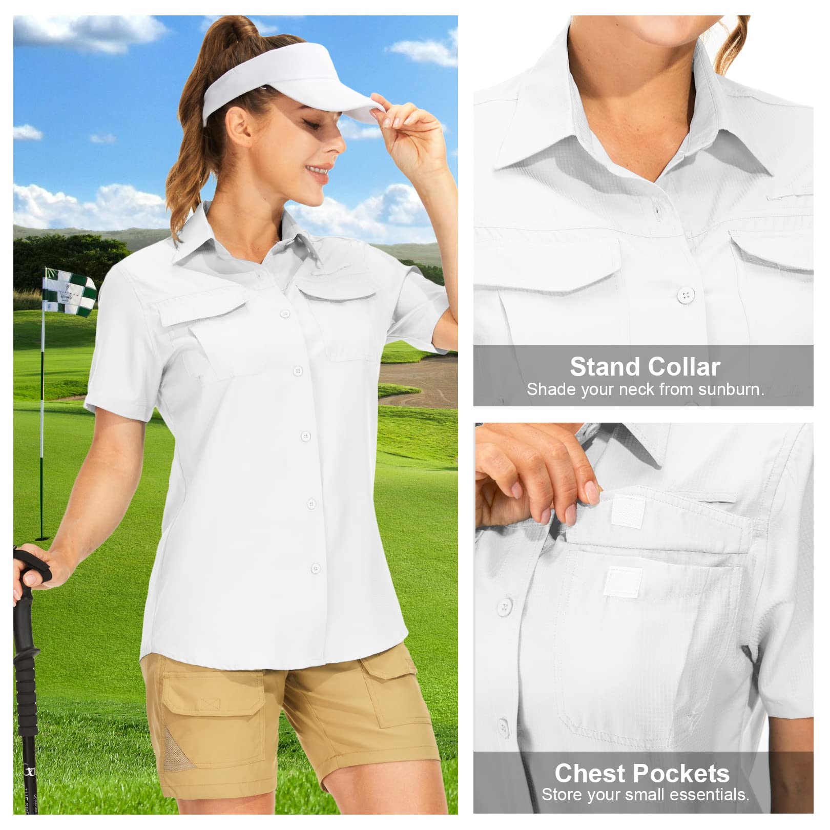 yeyity Chemisier à manches courtes pour femme - Protection UV - Chemise de randonnée - Respirant - Séchage rapide - Pour l'extérieur - Haut d'été