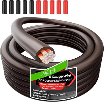 0 Gauge Wire 15FT, Copper Clad Aluminum, Primary Automotive Wire, 1/0 Car Amplifier Power & Ground Cable, Car Audio Speaker, RV Trailer, Amp, Red Translucent Jacket, CCA, with 10 Heat Shrink Tubing