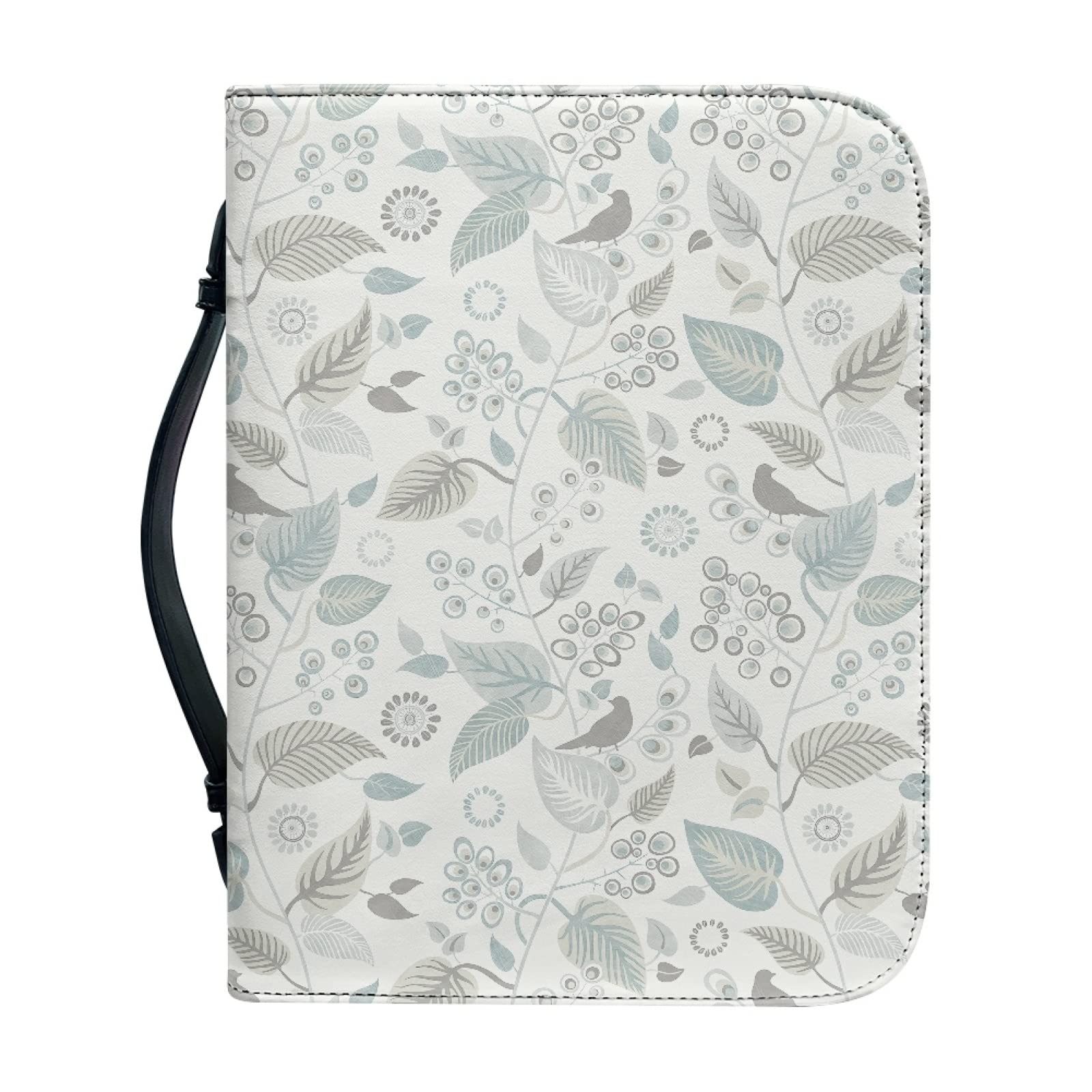 Kuiaobaty White Small Book Cover with Zipper and Handle 9"x6", Leaves Birds Print Bible Book Covers Protective Bags Holds & Protects — image 1