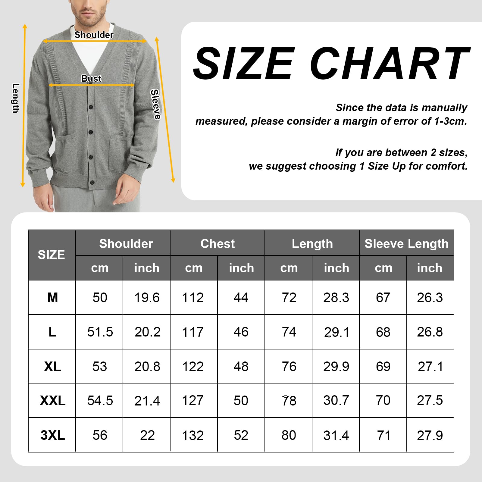 Cardigan pour Homme Décontracté Pull Manches Longues en Maille avec Col en V, Veste en Tricot Coton pour Hommes Gilet Automne Hiver avec Poches et Boutons